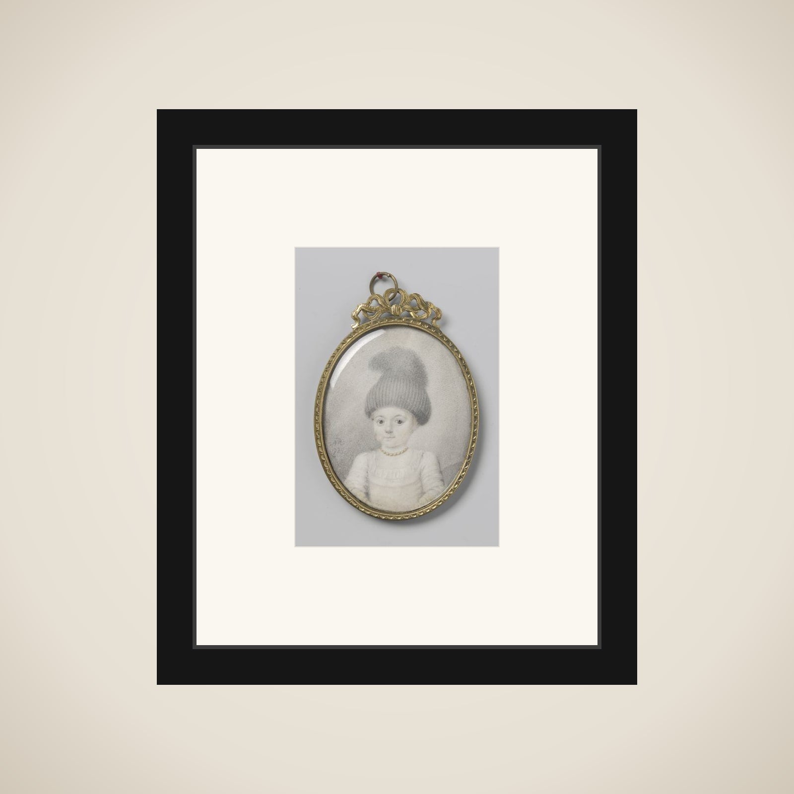 Portrait of een girl with een 'valhoedje' framed