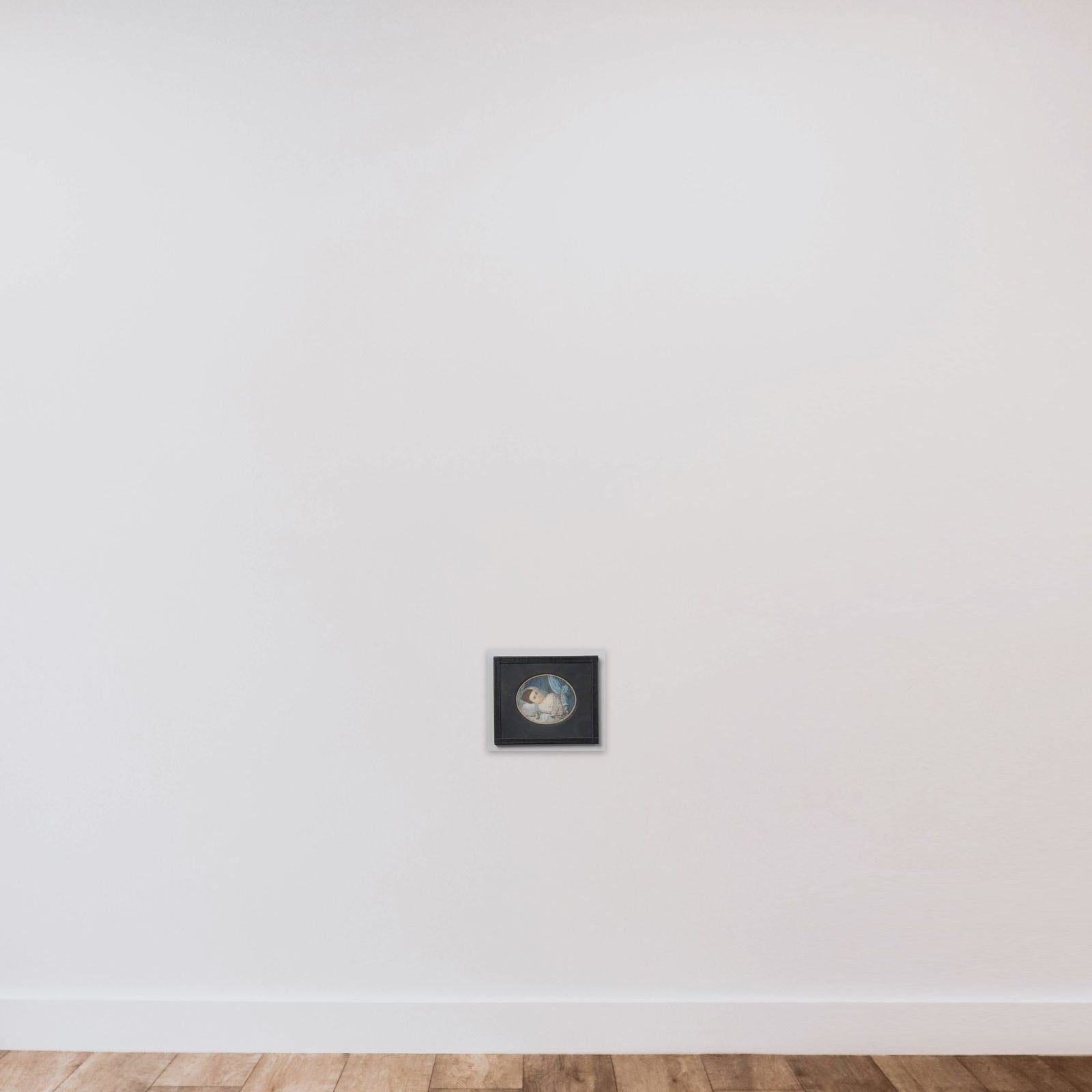 Portrait of een ziek girl in bed liggend unframed — shown to scale