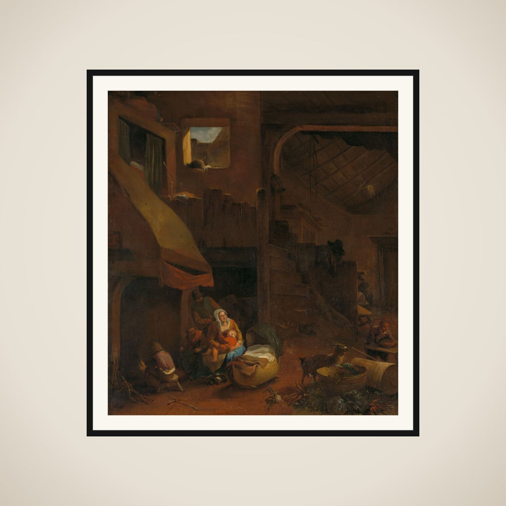 Interior of a peasant hut framed