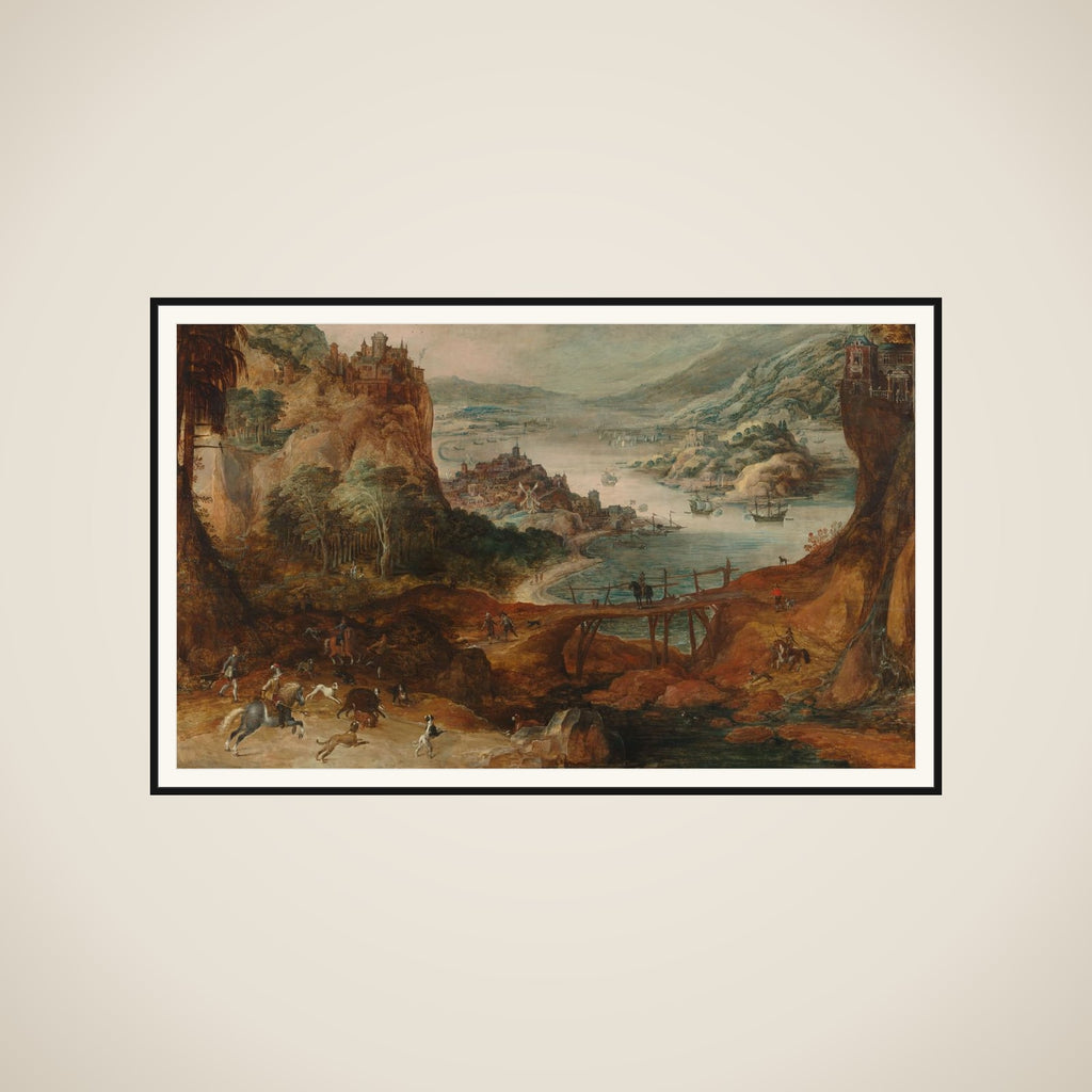 River Landscape with Boar Hunt framed
