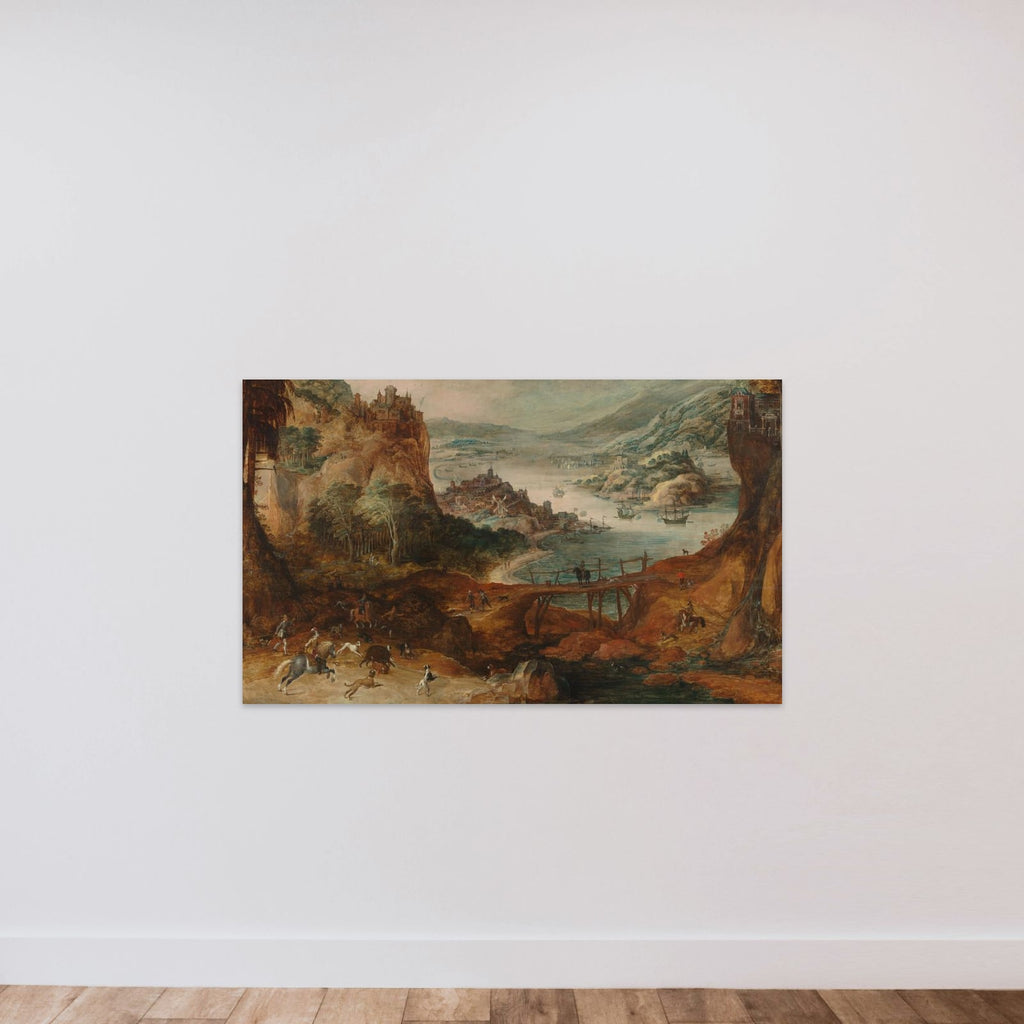 River Landscape with Boar Hunt unframed — shown to scale