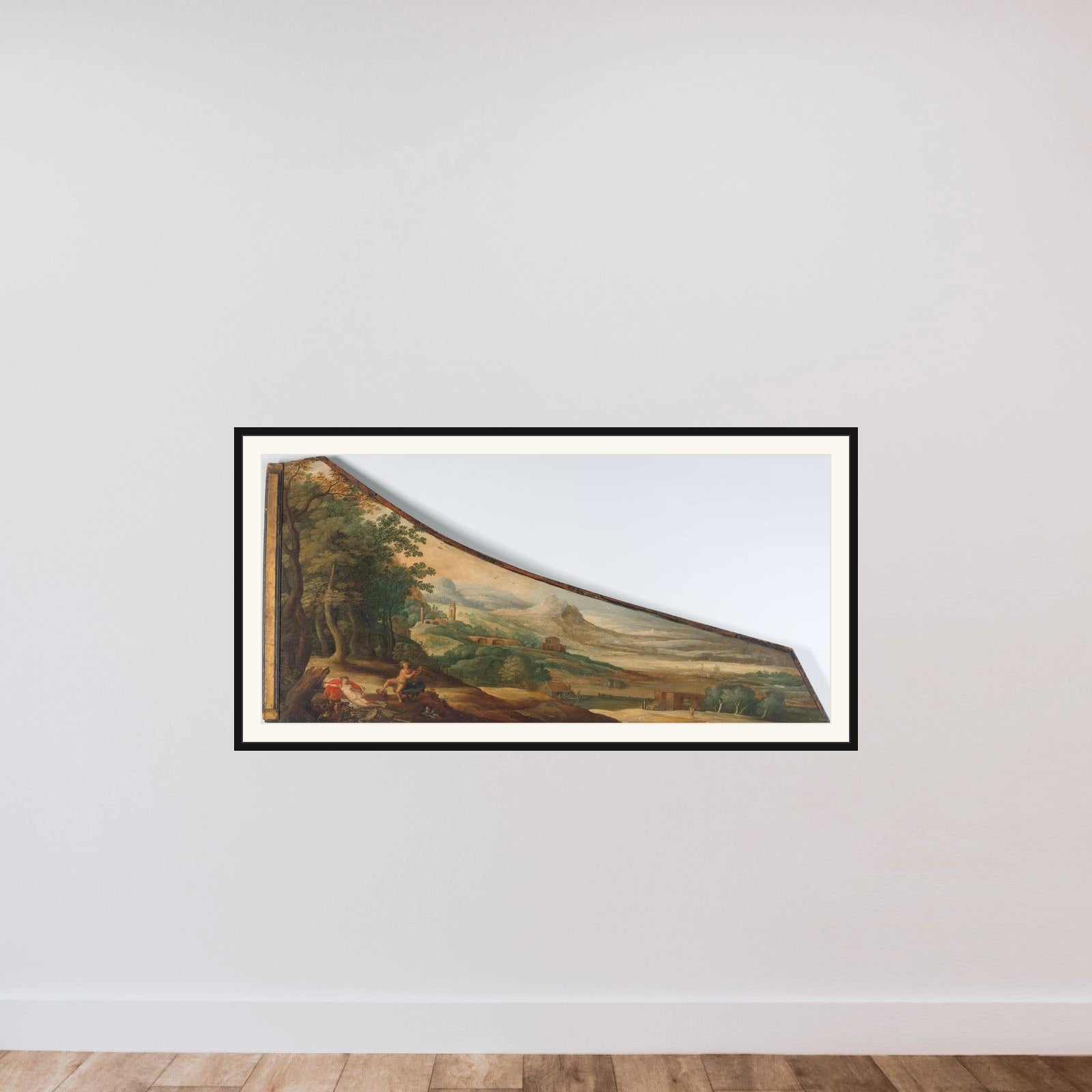 Painting on a harpsichord lid with the death of Euridice framed — shown to scale