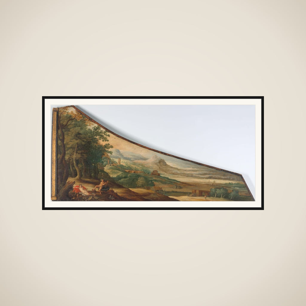 Painting on a harpsichord lid with the death of Euridice framed