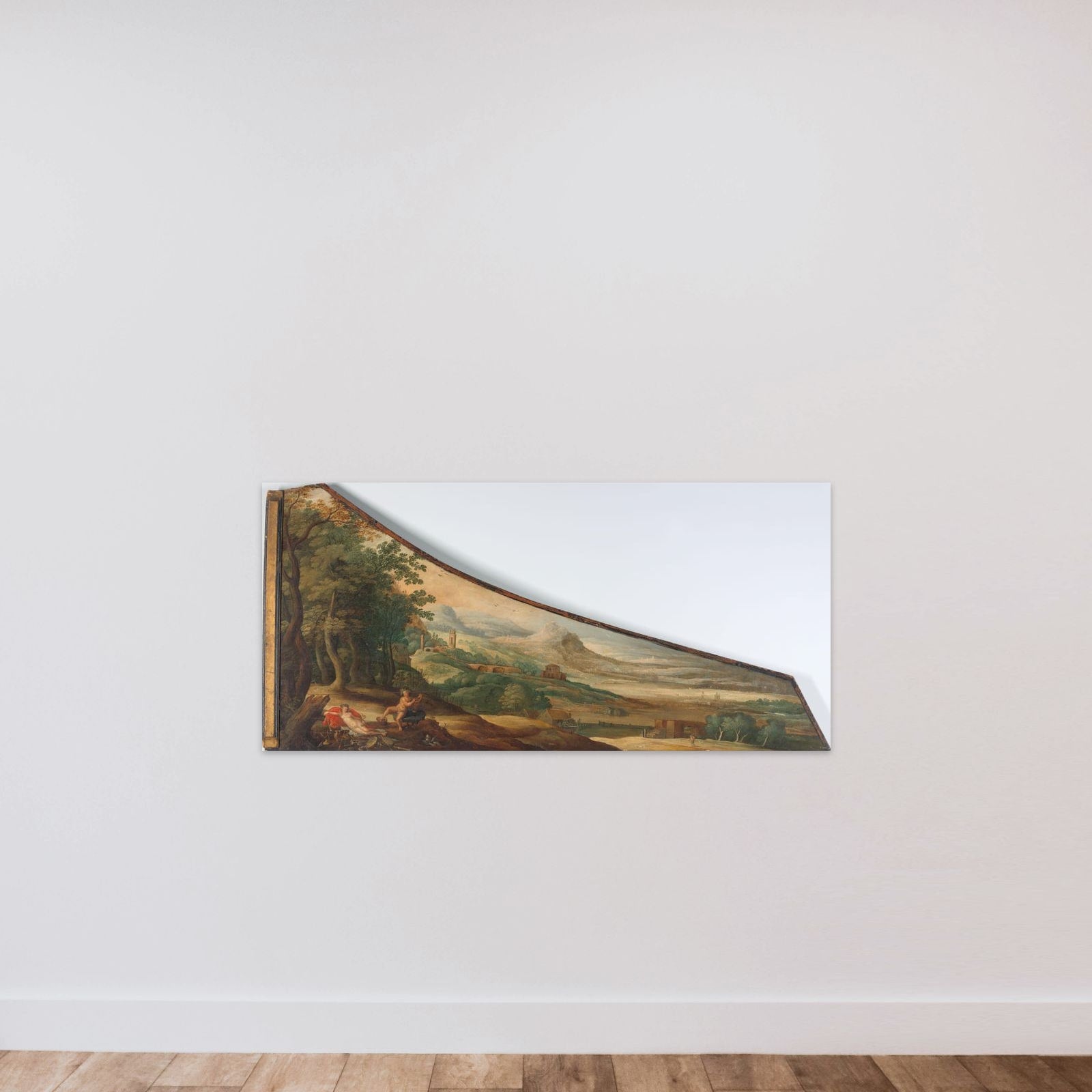 Painting on a harpsichord lid with the death of Euridice unframed — shown to scale