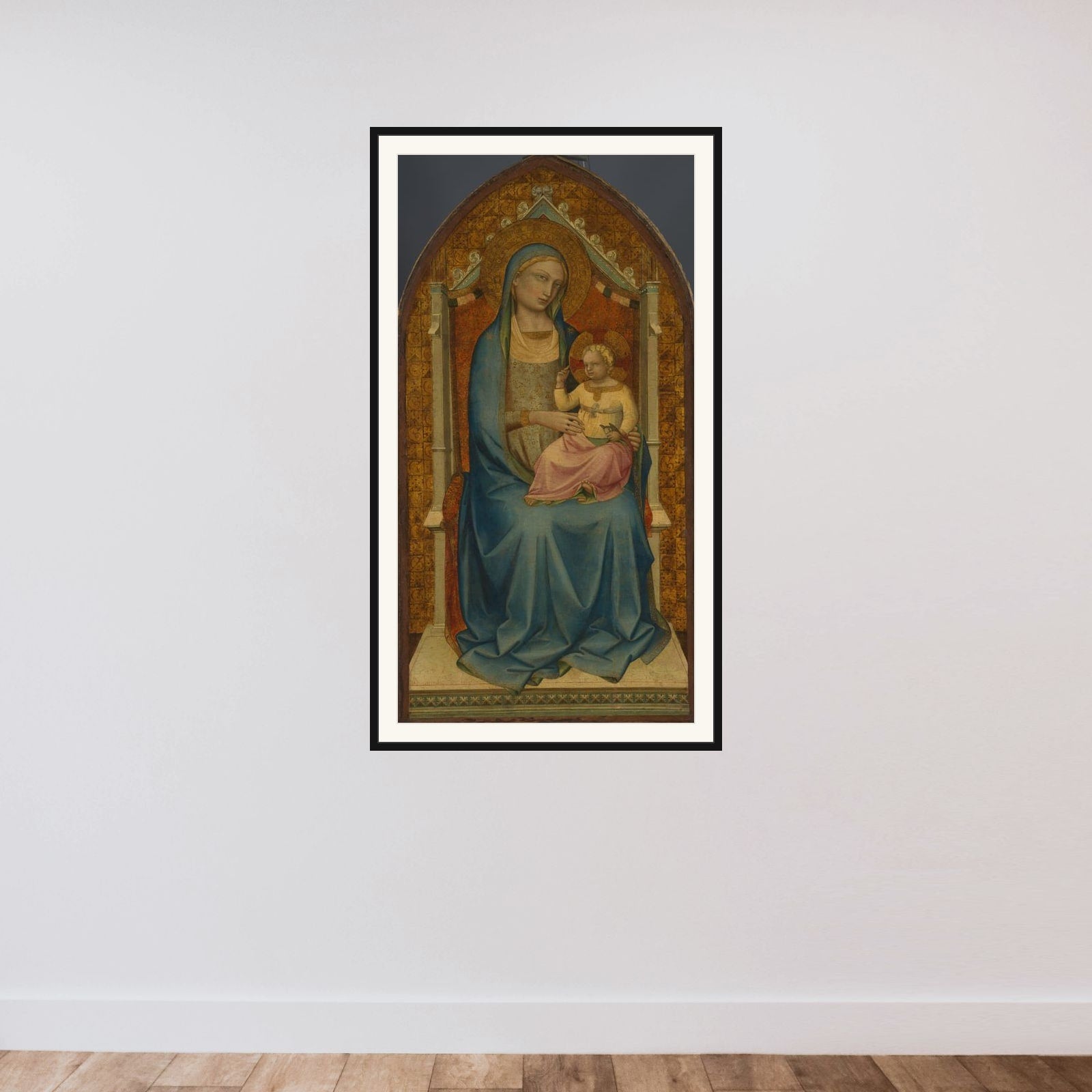 Virgin and Child framed — shown to scale