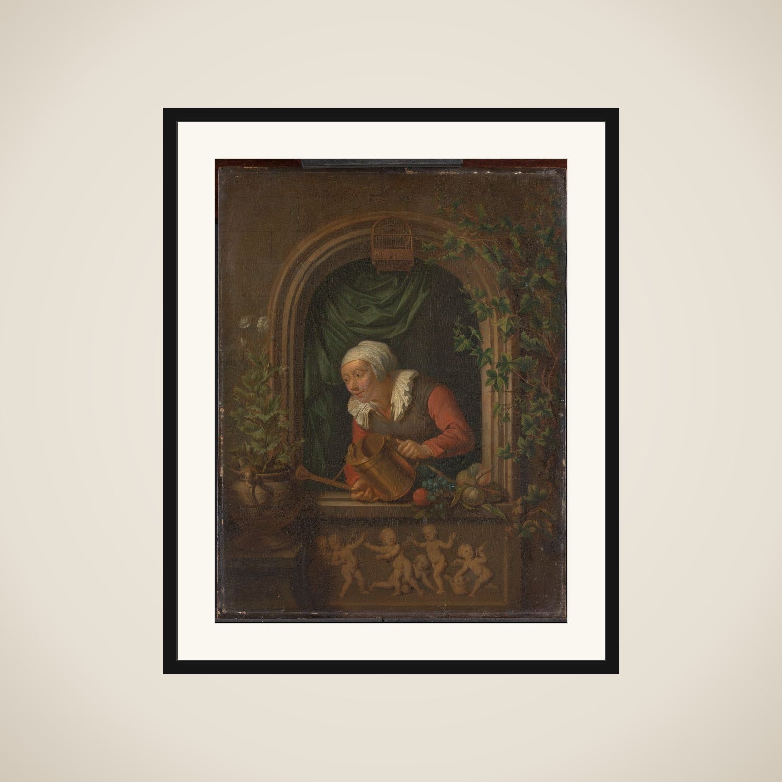 Woman Watering a Plant framed
