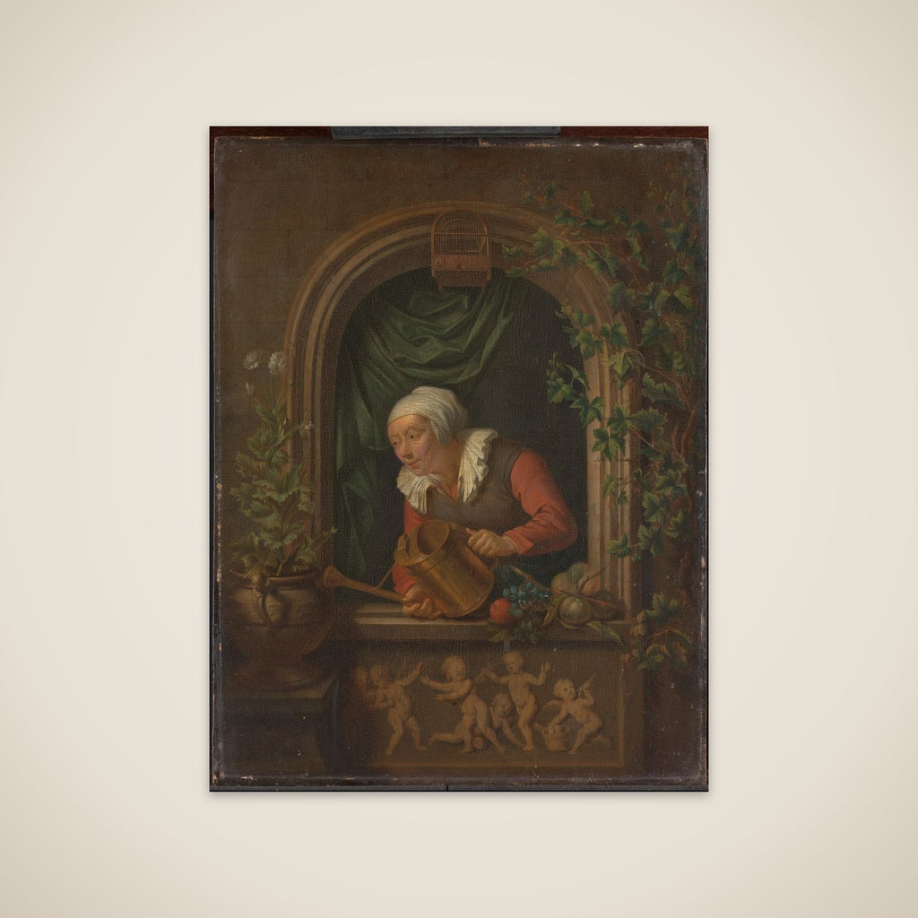 Woman Watering a Plant unframed print
