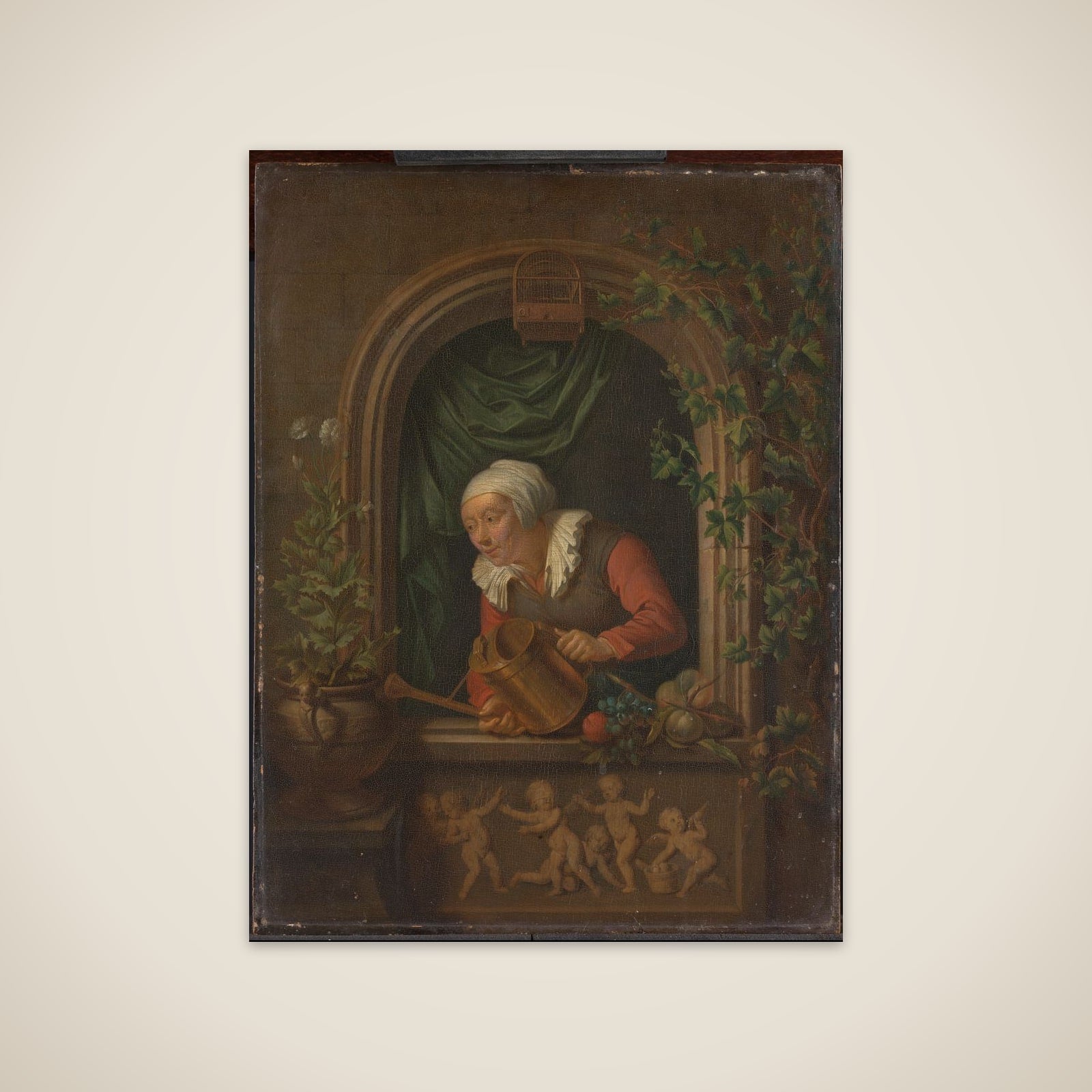 Woman Watering a Plant unframed print