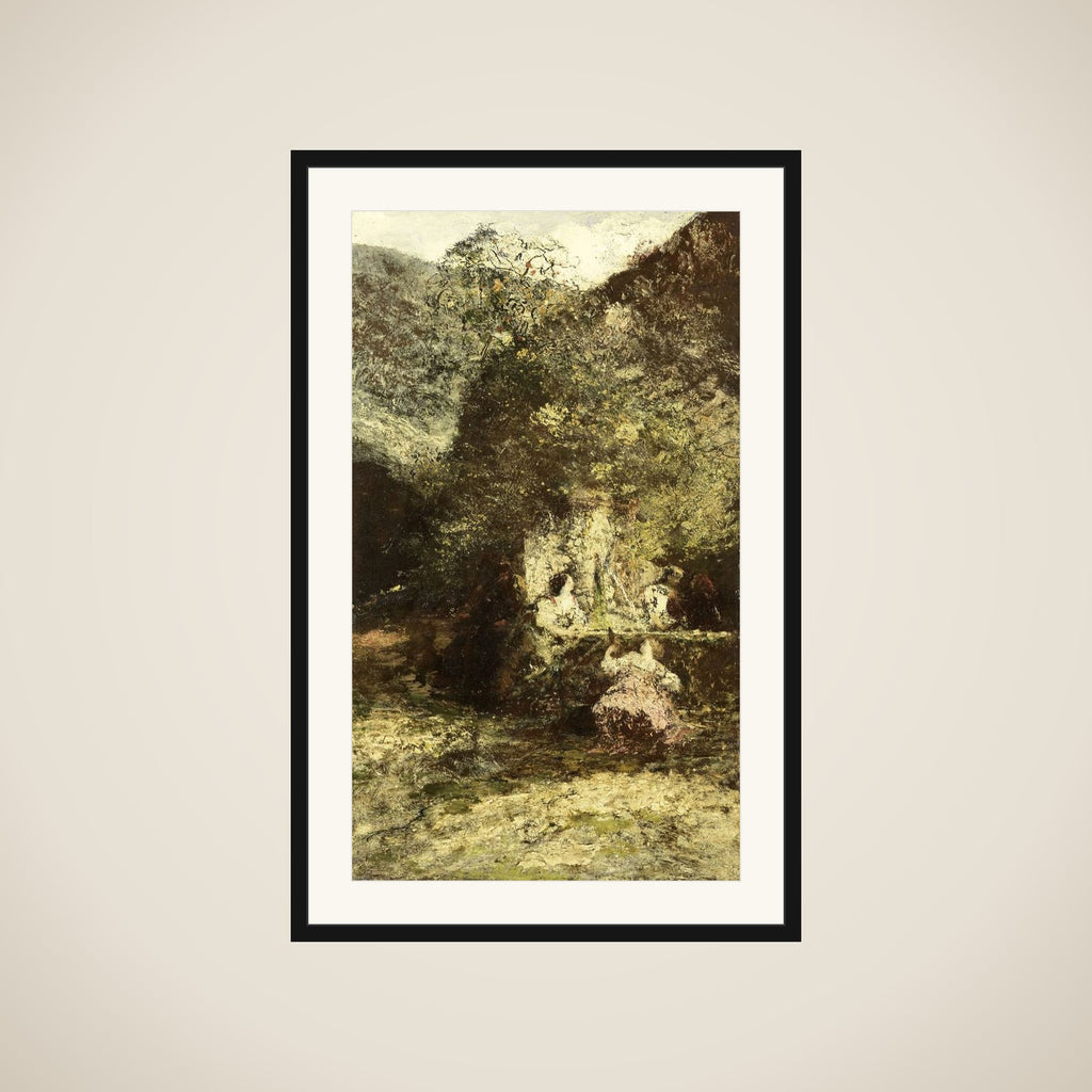 Figures near a Fountain framed
