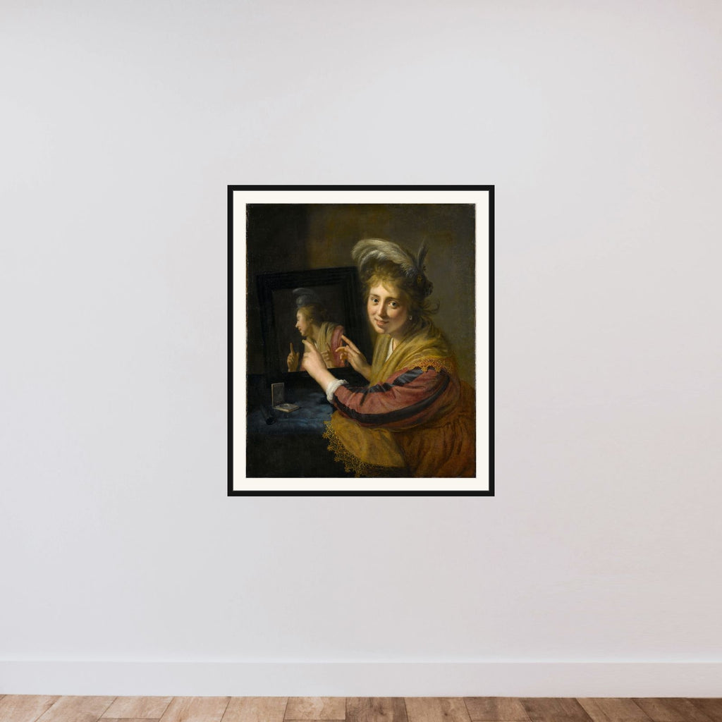 Girl at the Mirror framed — shown to scale