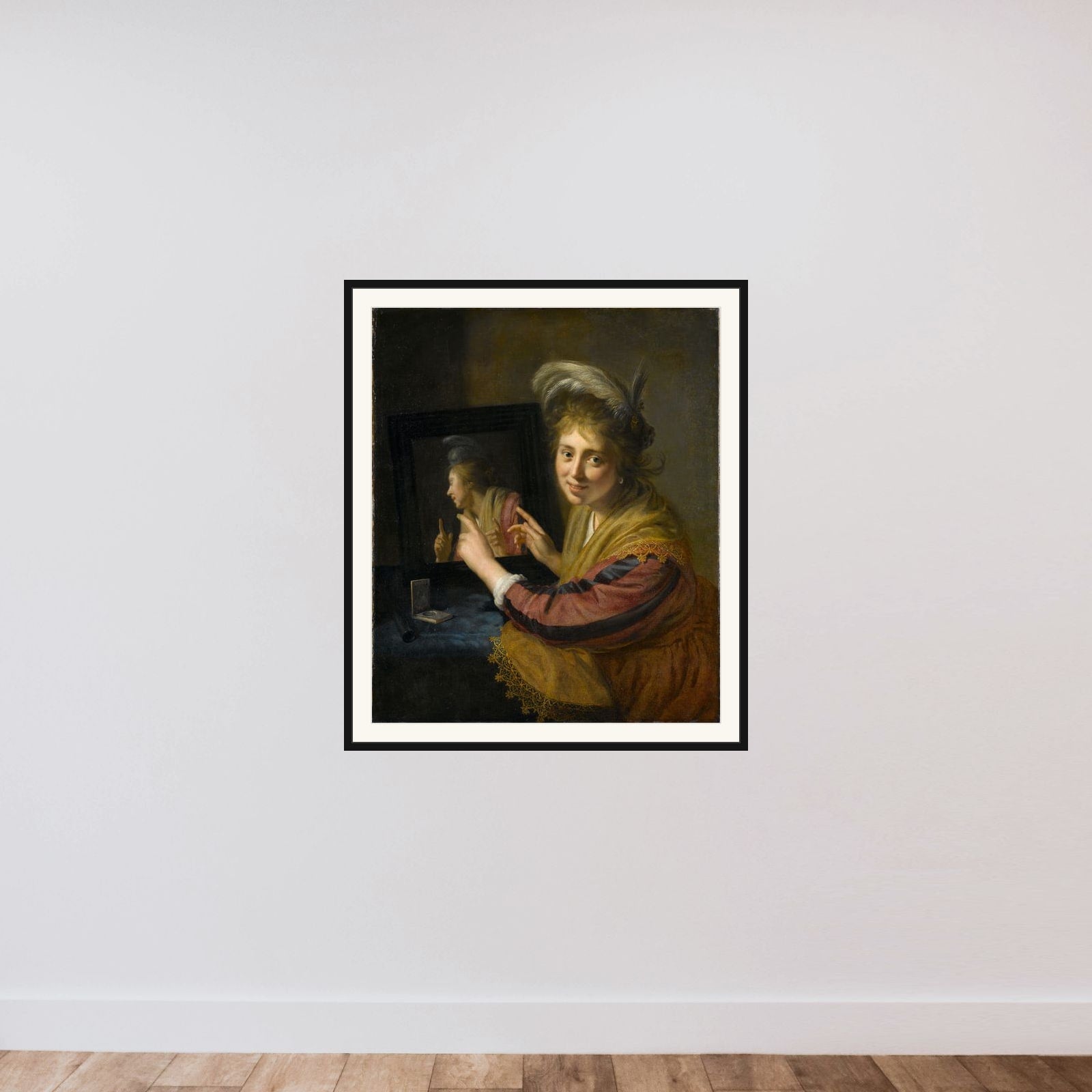 Girl at the Mirror framed — shown to scale