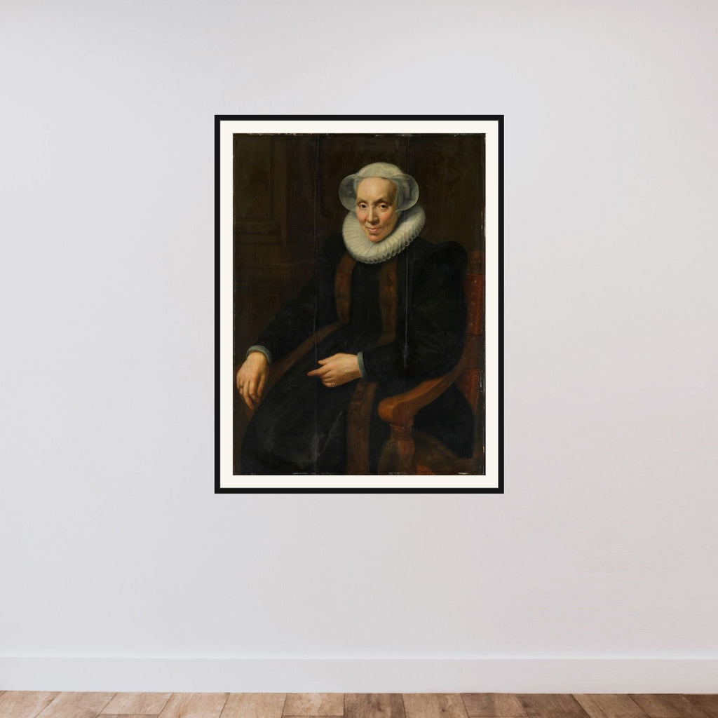 Portrait of Maria van Utrecht (c. 1552/53-1629). Wife of Johan van Oldenbarnevelt framed — shown to scale