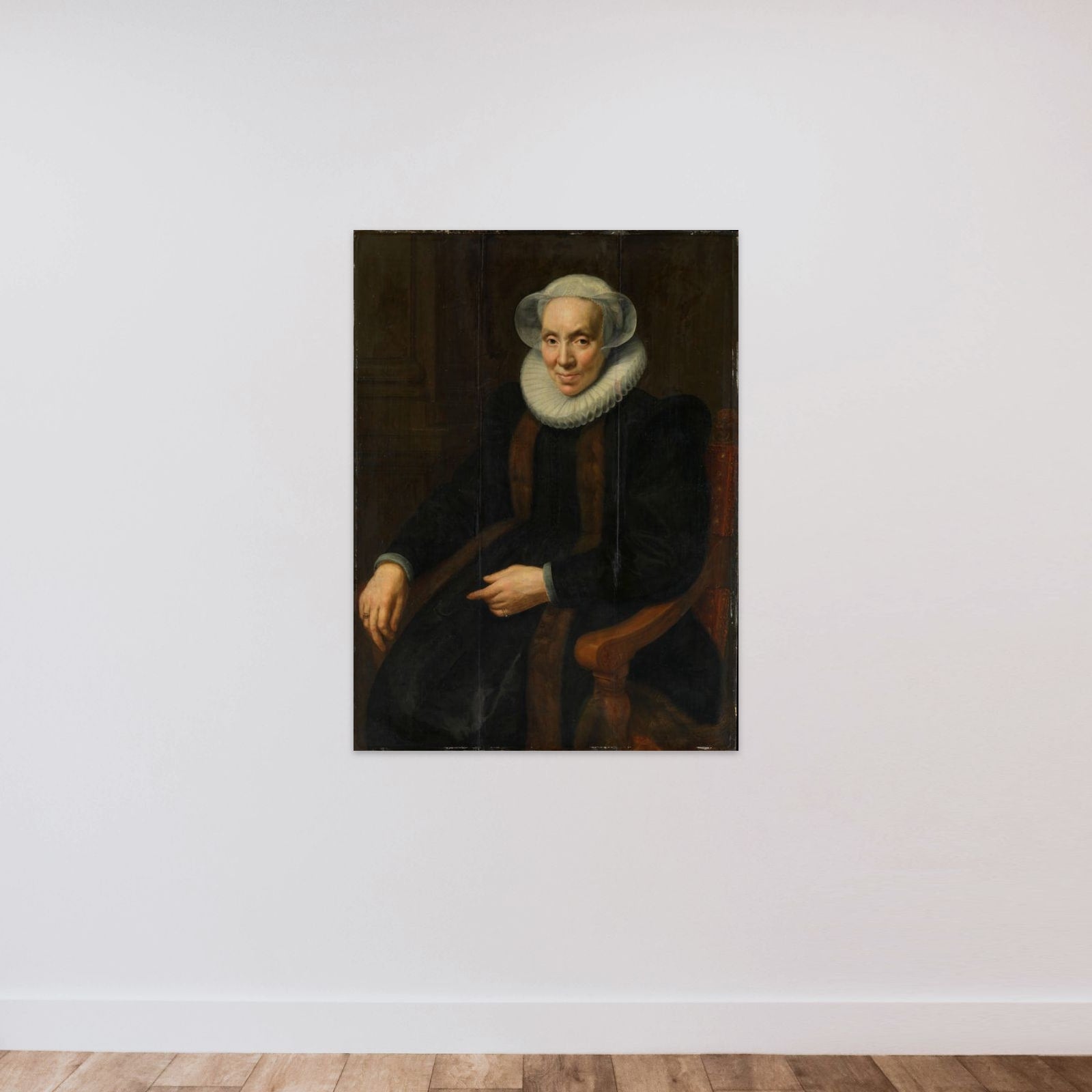 Portrait of Maria van Utrecht (c. 1552/53-1629). Wife of Johan van Oldenbarnevelt unframed — shown to scale