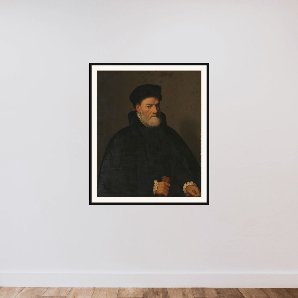 Portrait of an Old Man, probably Vercellino Olivazzi, Senator from Bergamo framed — shown to scale