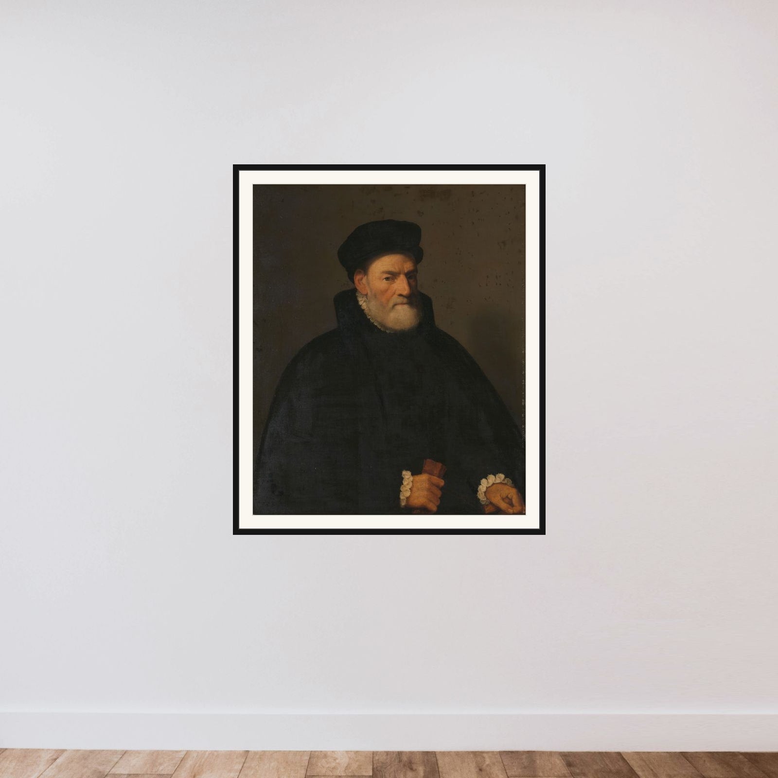Portrait of an Old Man, probably Vercellino Olivazzi, Senator from Bergamo framed — shown to scale