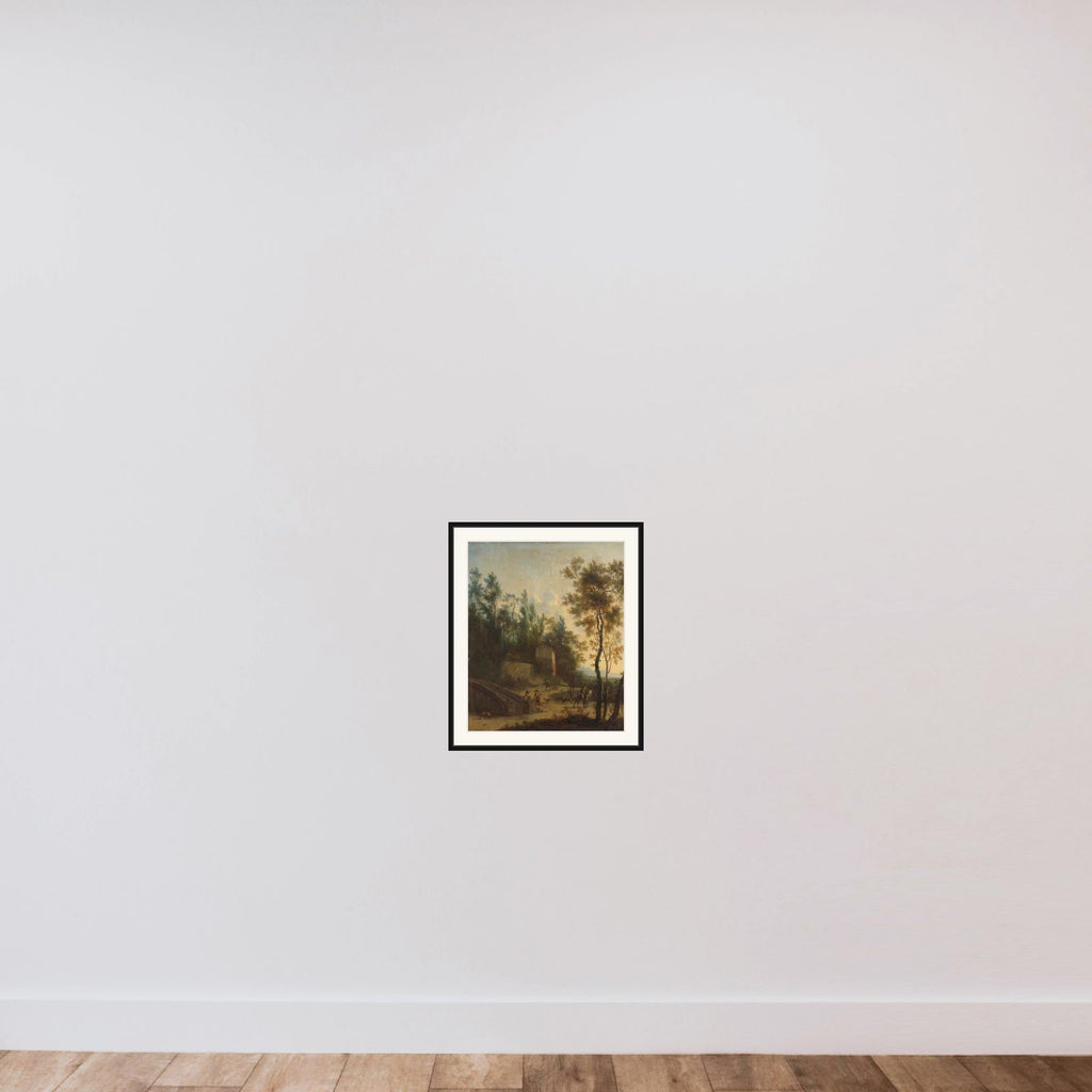 Italian Landscape with Hunters framed — shown to scale