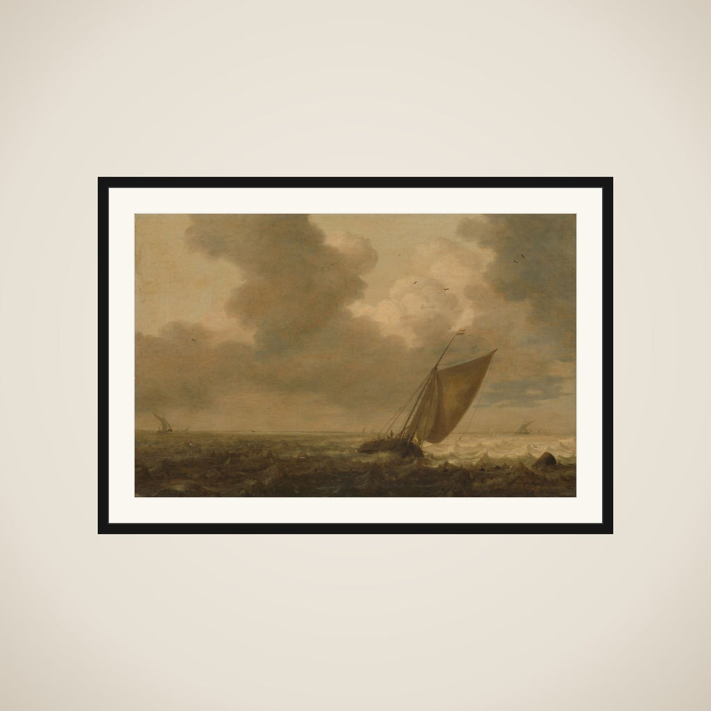 Fishing boat with the wind in the sails framed