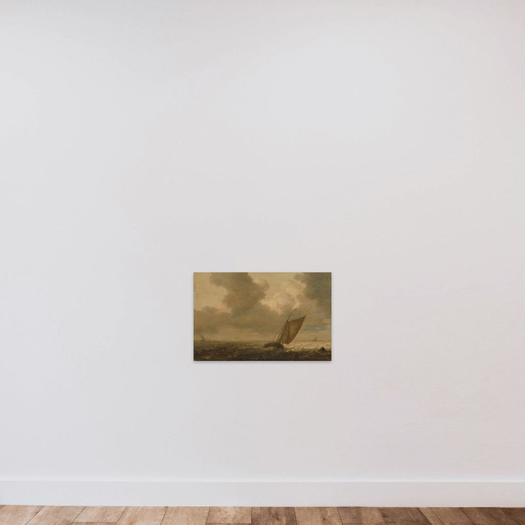 Fishing boat with the wind in the sails unframed — shown to scale