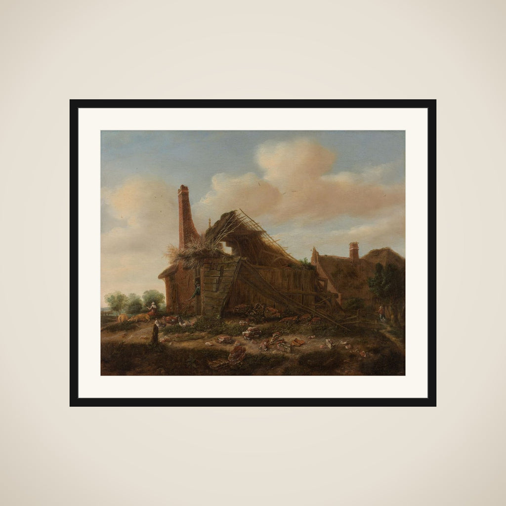 Farmhouse in ruins framed