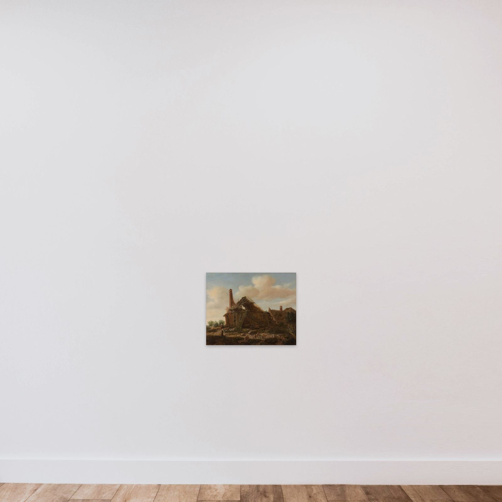 Farmhouse in ruins unframed — shown to scale