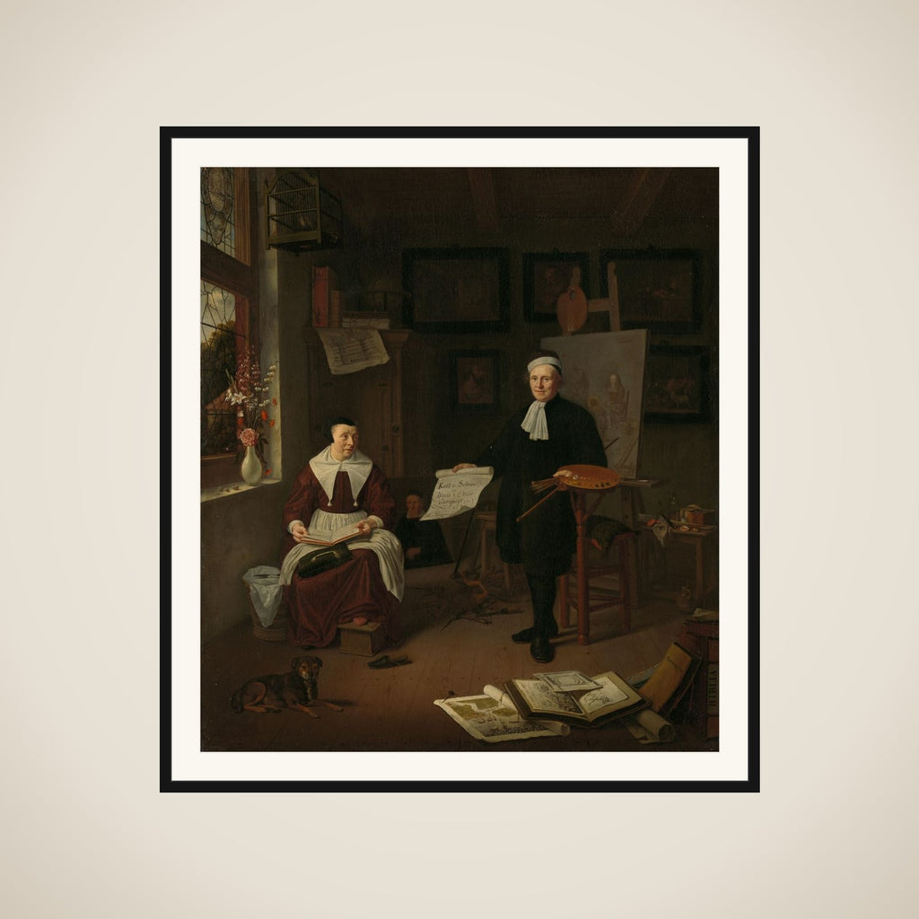 Portrait of Michiel Comans (1614-1687), calligrapher, etcher, painter and schoolmaster, with his third wife Elisabeth van der Mersche framed