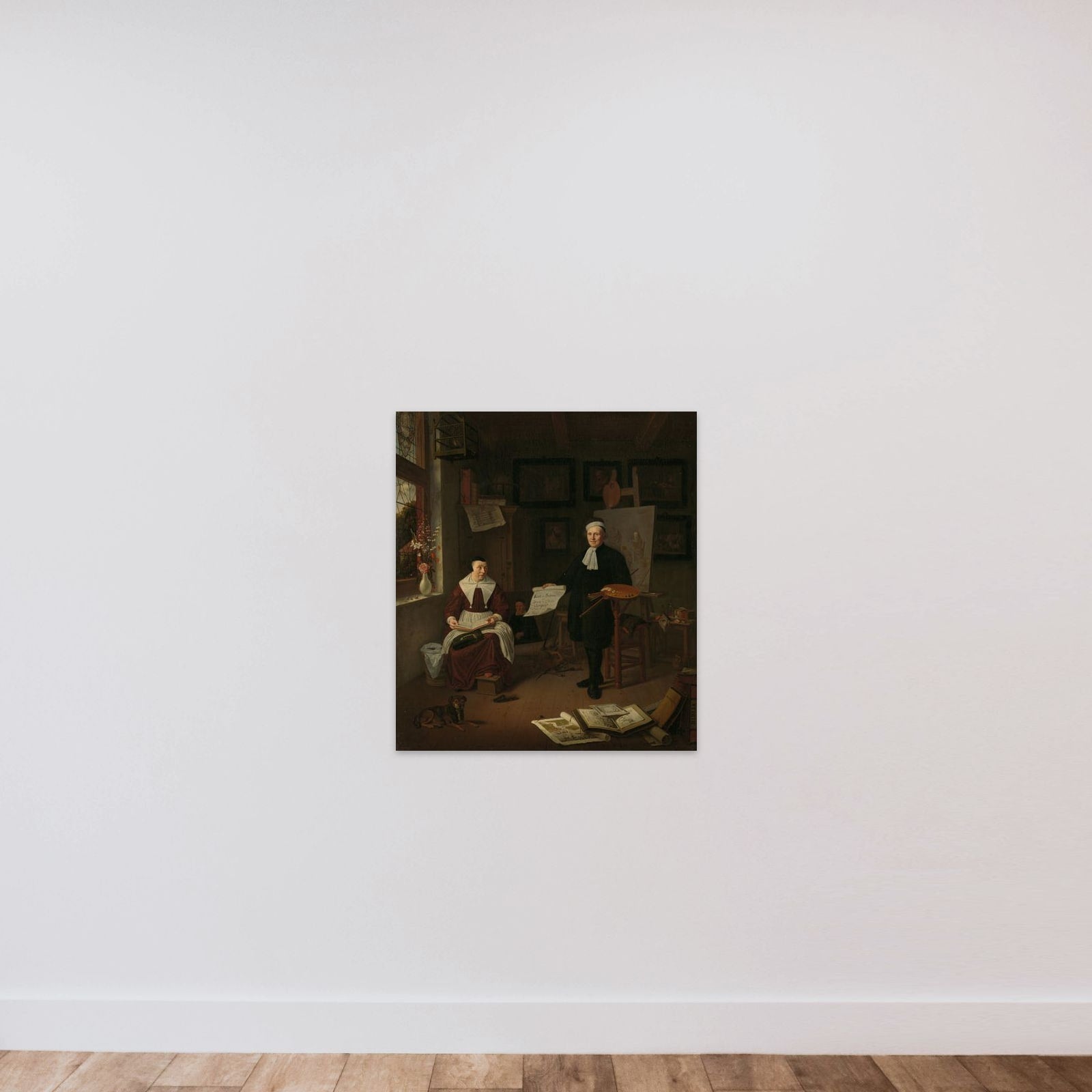 Portrait of Michiel Comans (1614-1687), calligrapher, etcher, painter and schoolmaster, with his third wife Elisabeth van der Mersche unframed — shown to scale