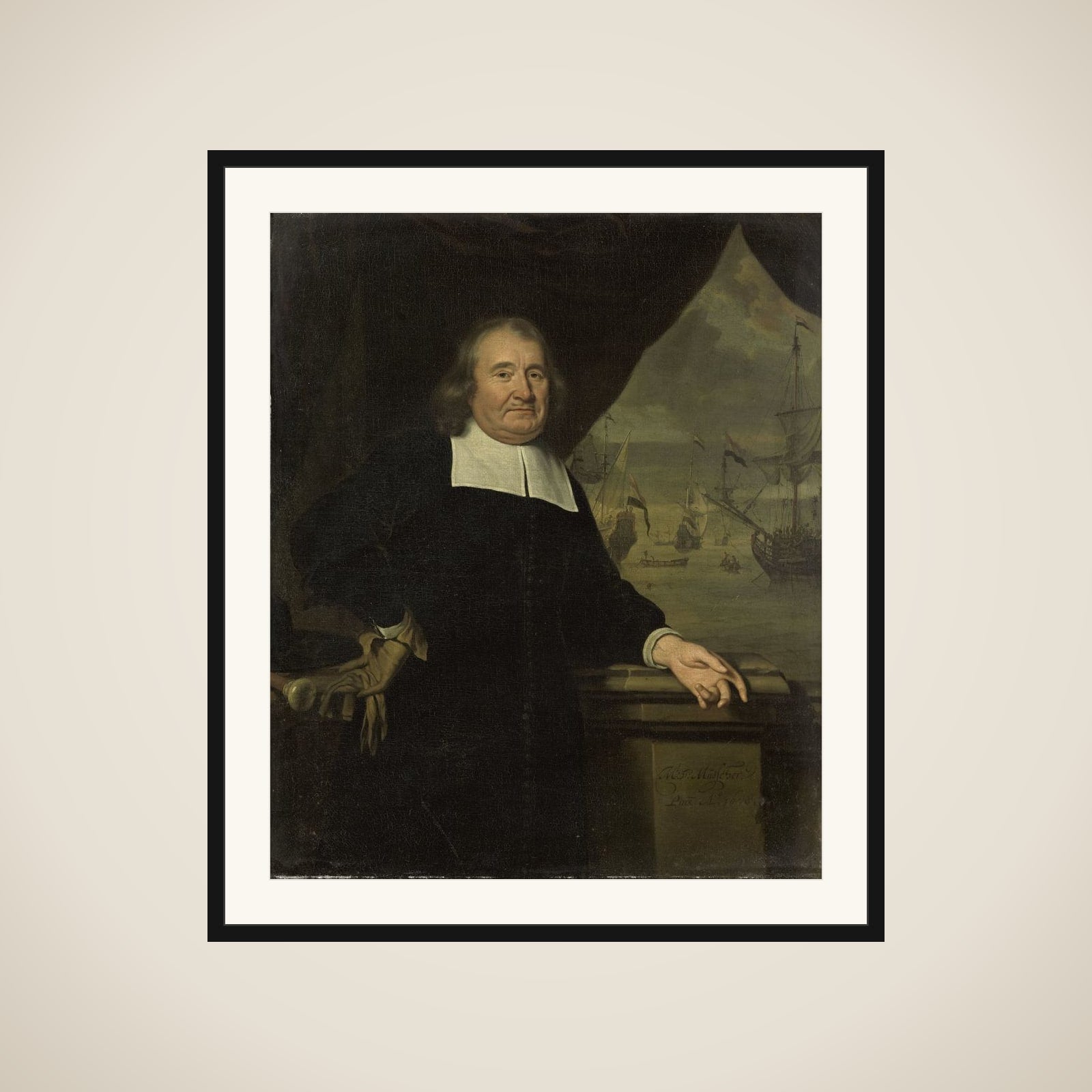 Portrait of a captain or ship-owner framed