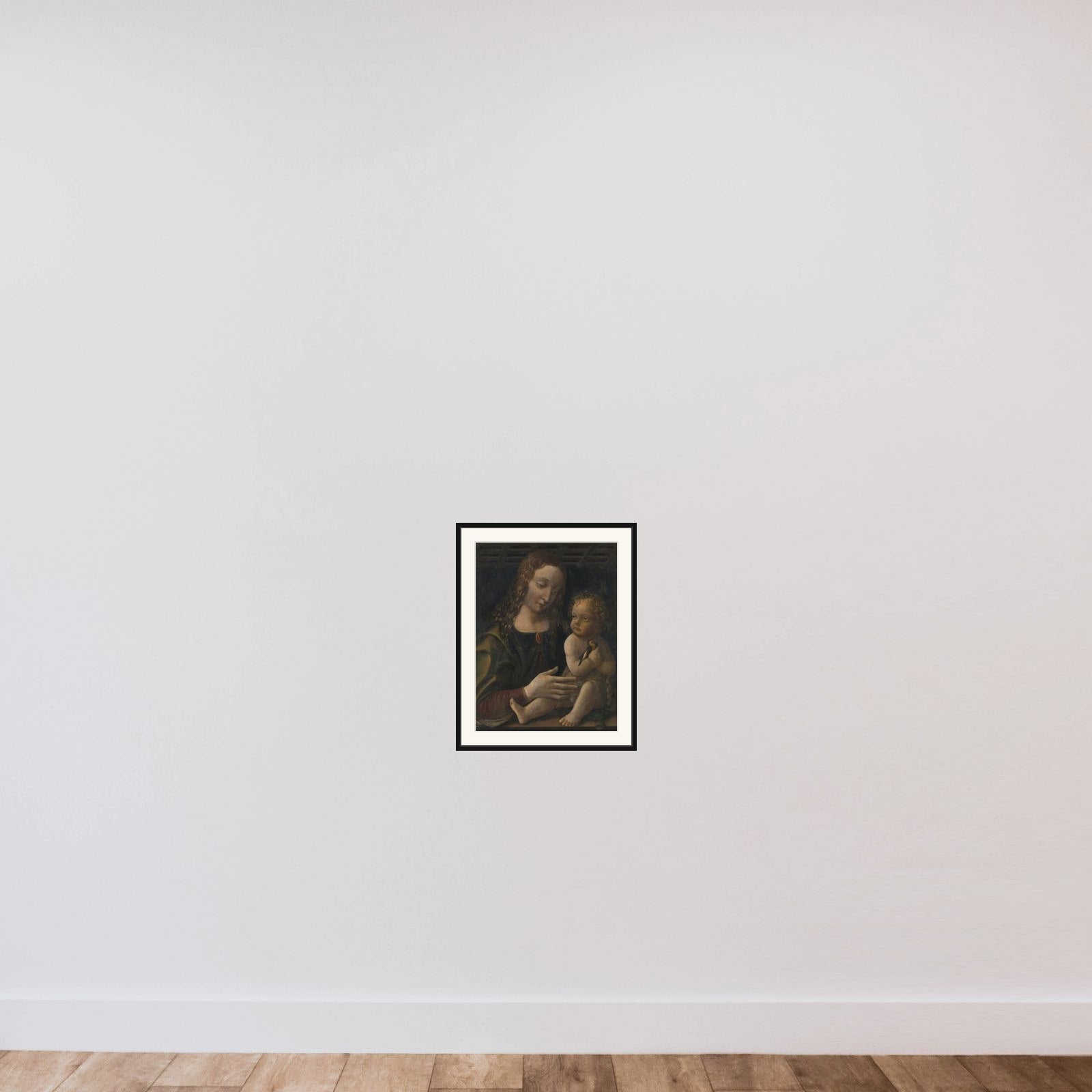 Virgin and Child framed — shown to scale
