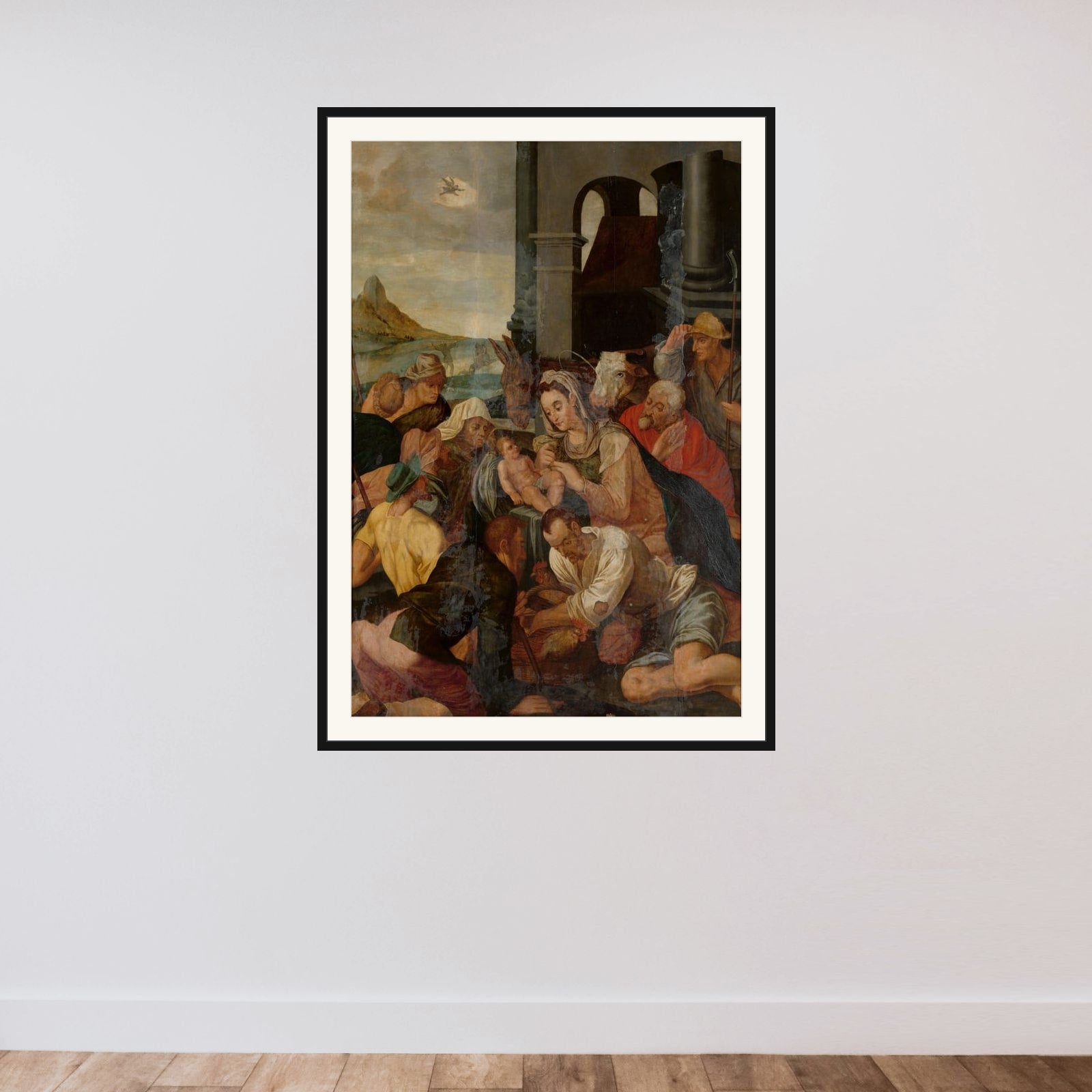 Adoration of the Shepherds framed — shown to scale