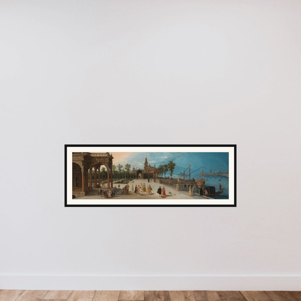 Dancing Party in the Forecourt of an Imaginary Palace with a Capriccio View of Venice in the Distance framed — shown to scale