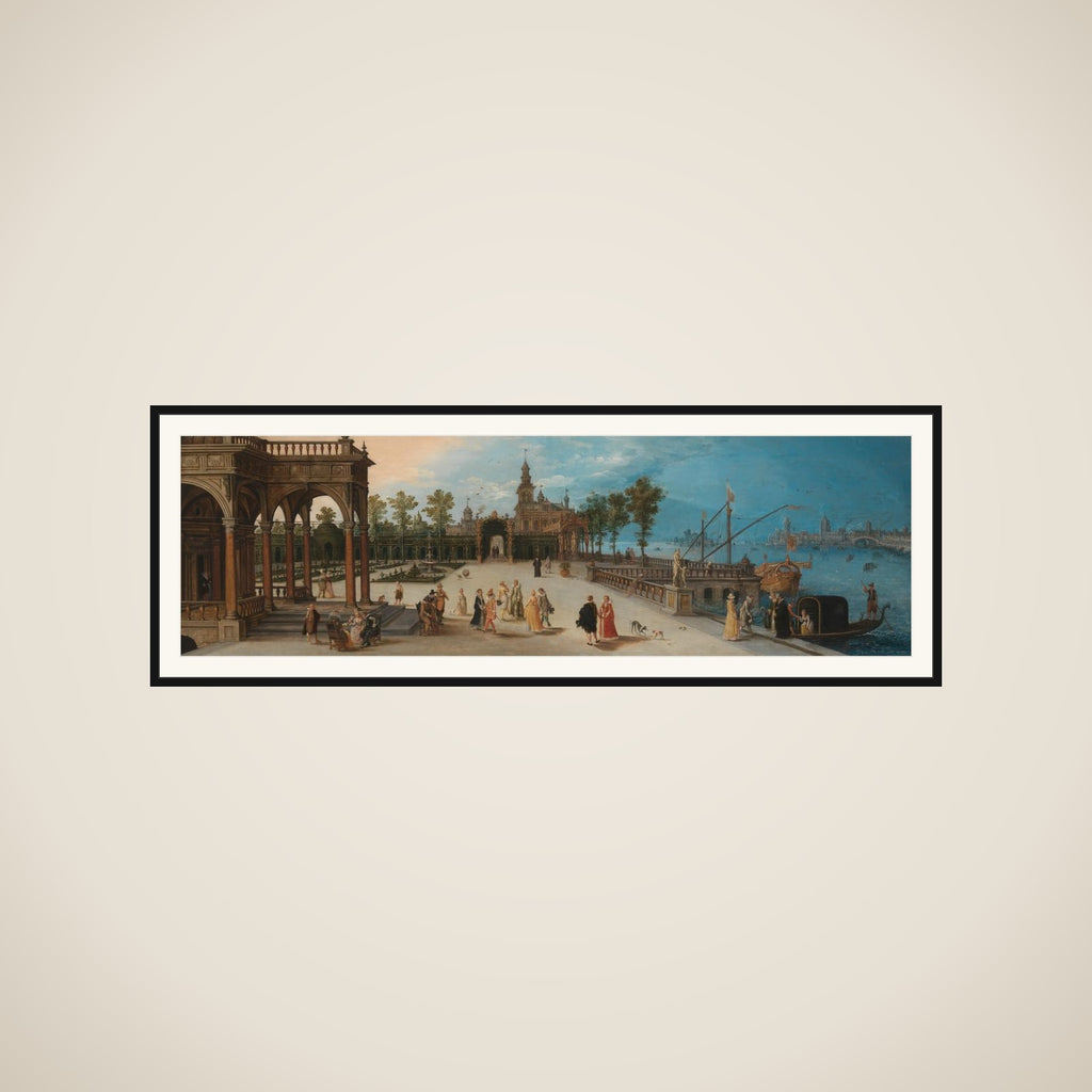 Dancing Party in the Forecourt of an Imaginary Palace with a Capriccio View of Venice in the Distance framed