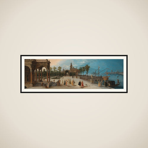 Dancing Party in the Forecourt of an Imaginary Palace with a Capriccio View of Venice in the Distance framed