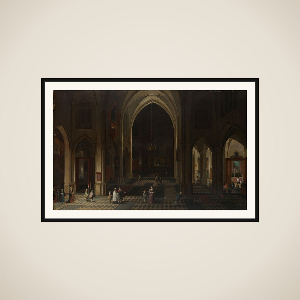 Interior of a Gothic Church at Night Looking East framed
