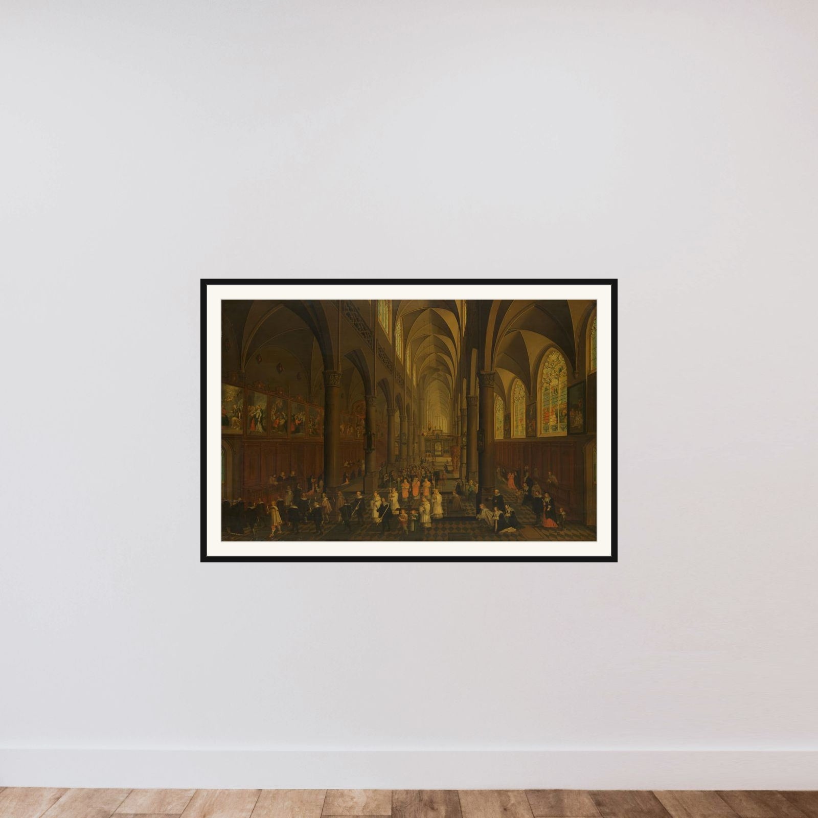 The Interior of the Dominican Church, Antwerp, Looking East, with the Procession of the Holy Sacrament framed — shown to scale