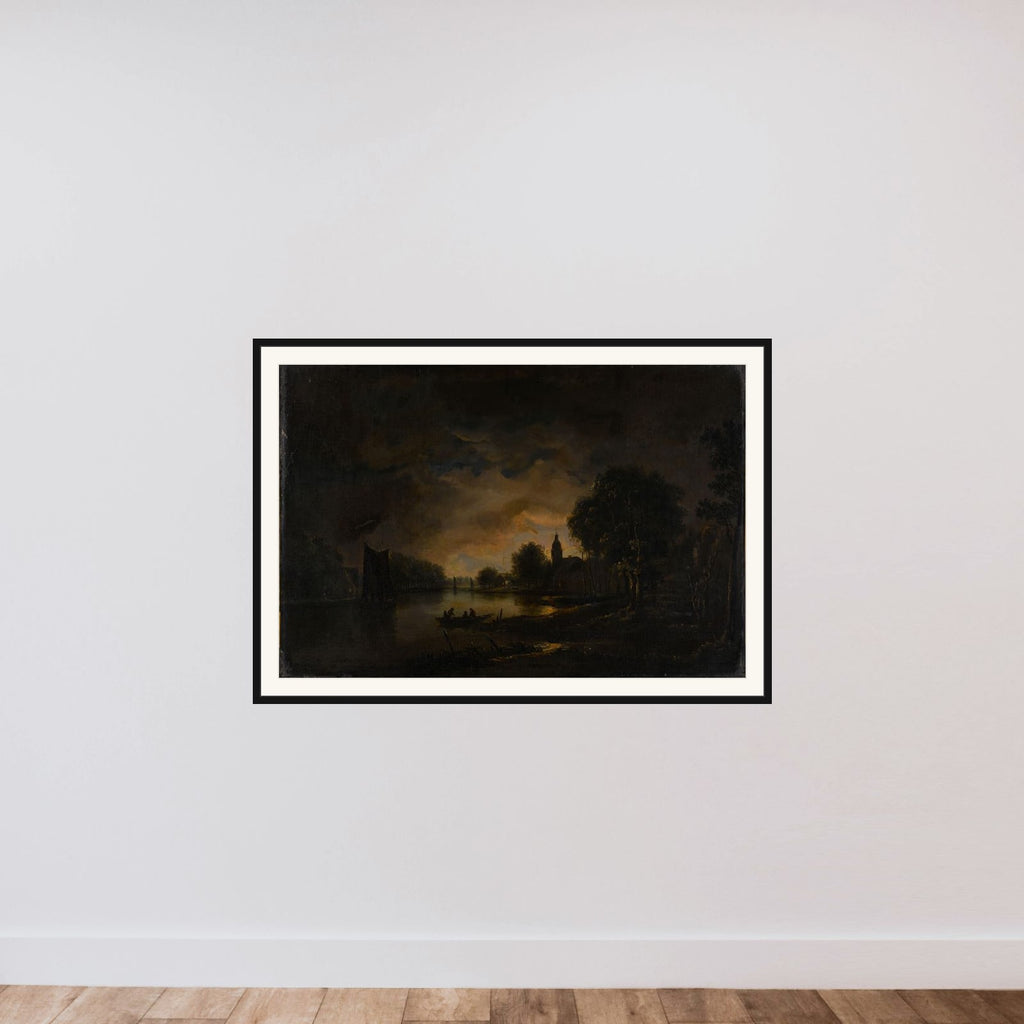 River View by Moonlight framed — shown to scale