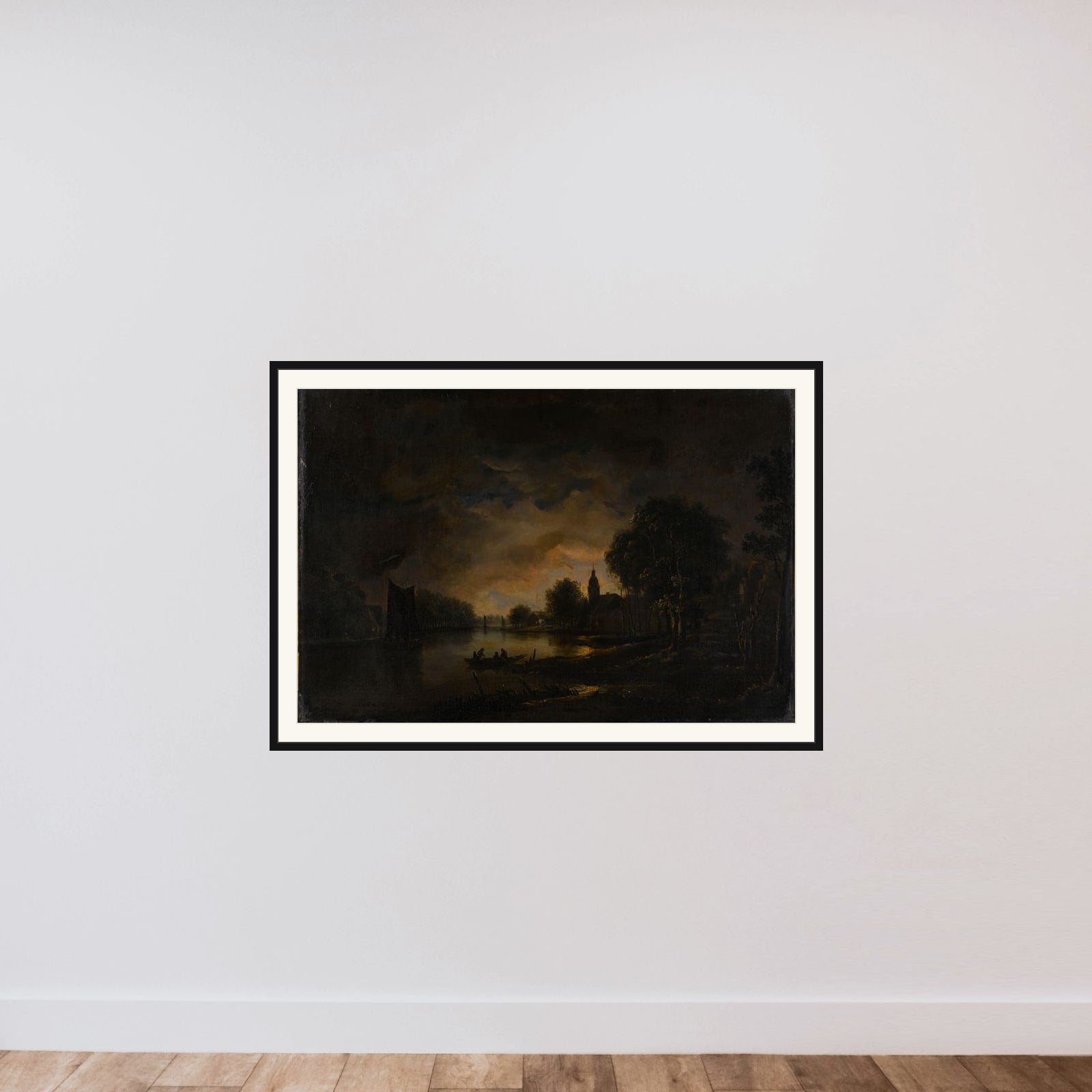 River View by Moonlight framed — shown to scale