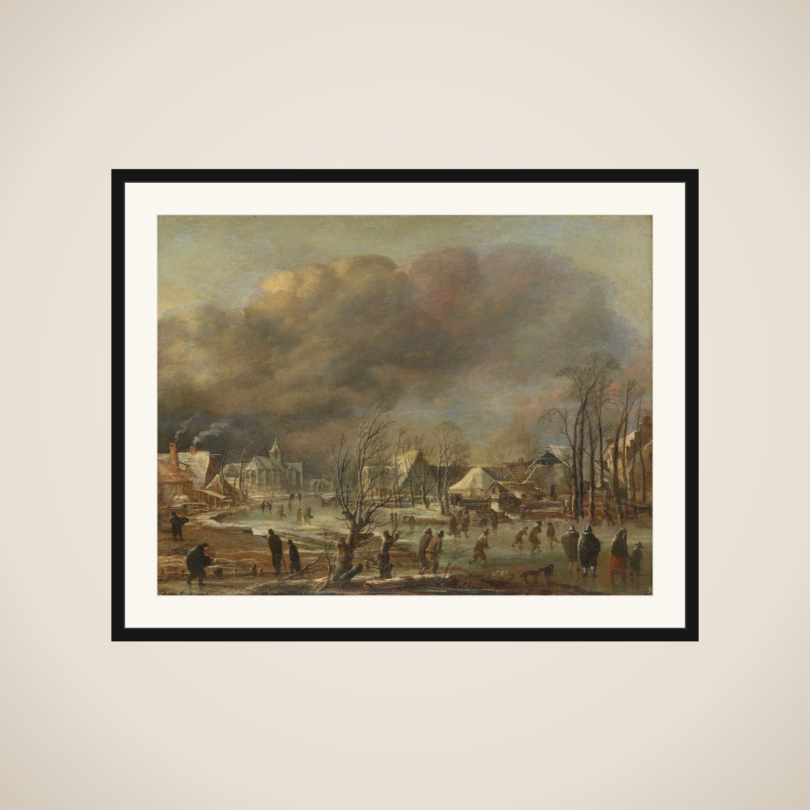 Winter Landscape with Church and Farmhouses framed
