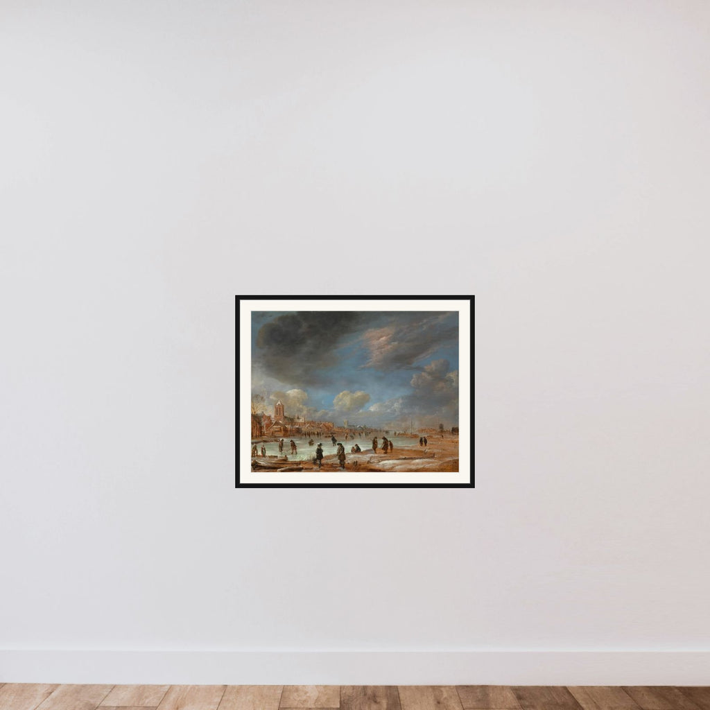 Winter Landscape near a Town with Kolf Players framed — shown to scale