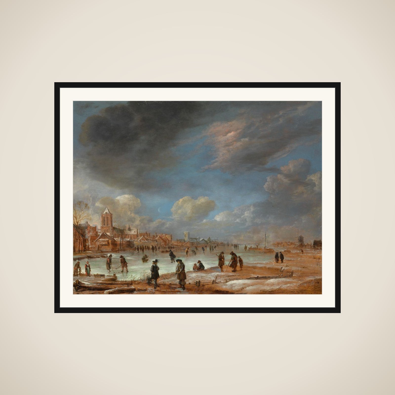 Winter Landscape near a Town with Kolf Players framed