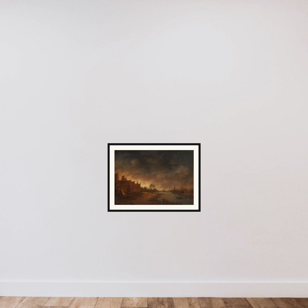 River View by Moonlight framed — shown to scale