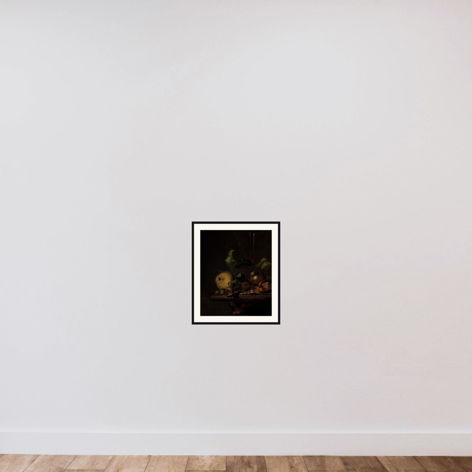 Still Life with Quinces, Medlars and a Glass framed — shown to scale