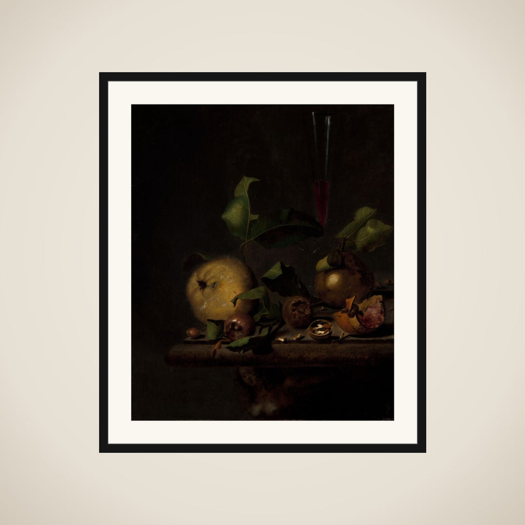 Still Life with Quinces, Medlars and a Glass framed