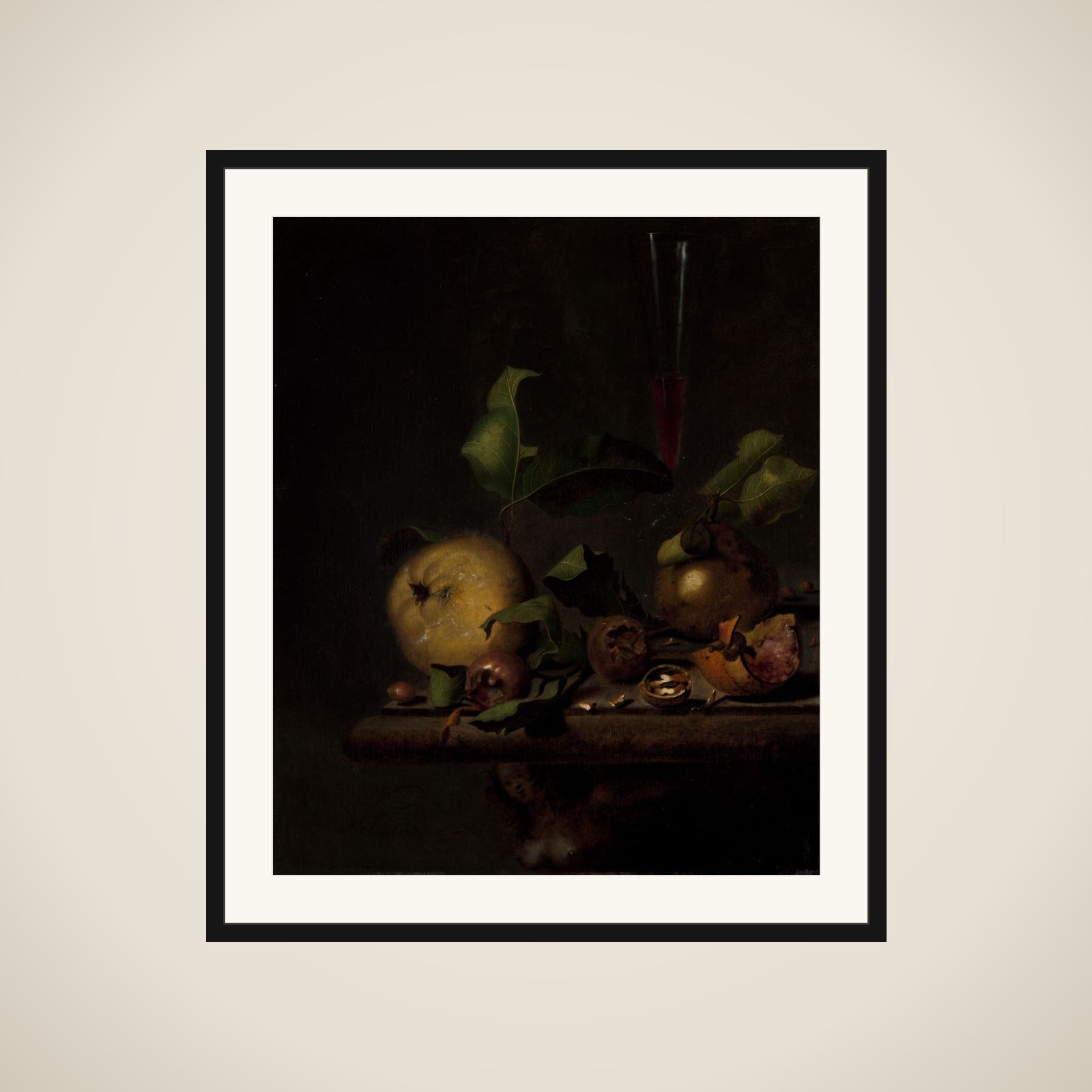Still Life with Quinces, Medlars and a Glass framed