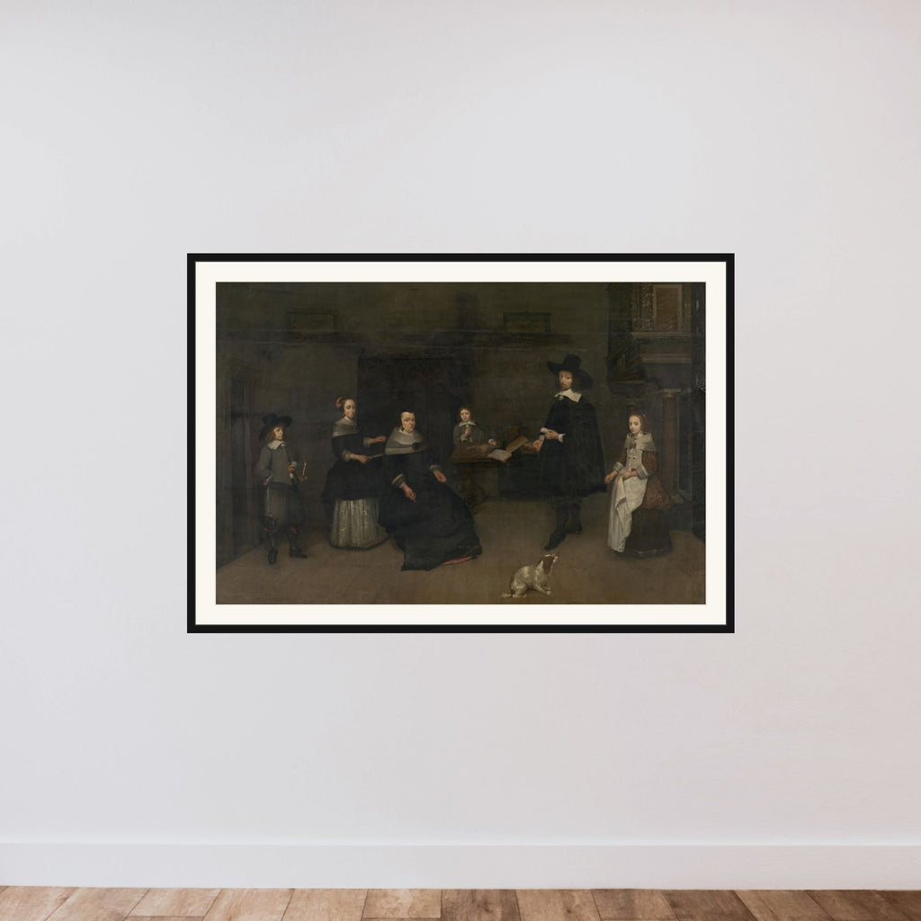 Family scene framed — shown to scale