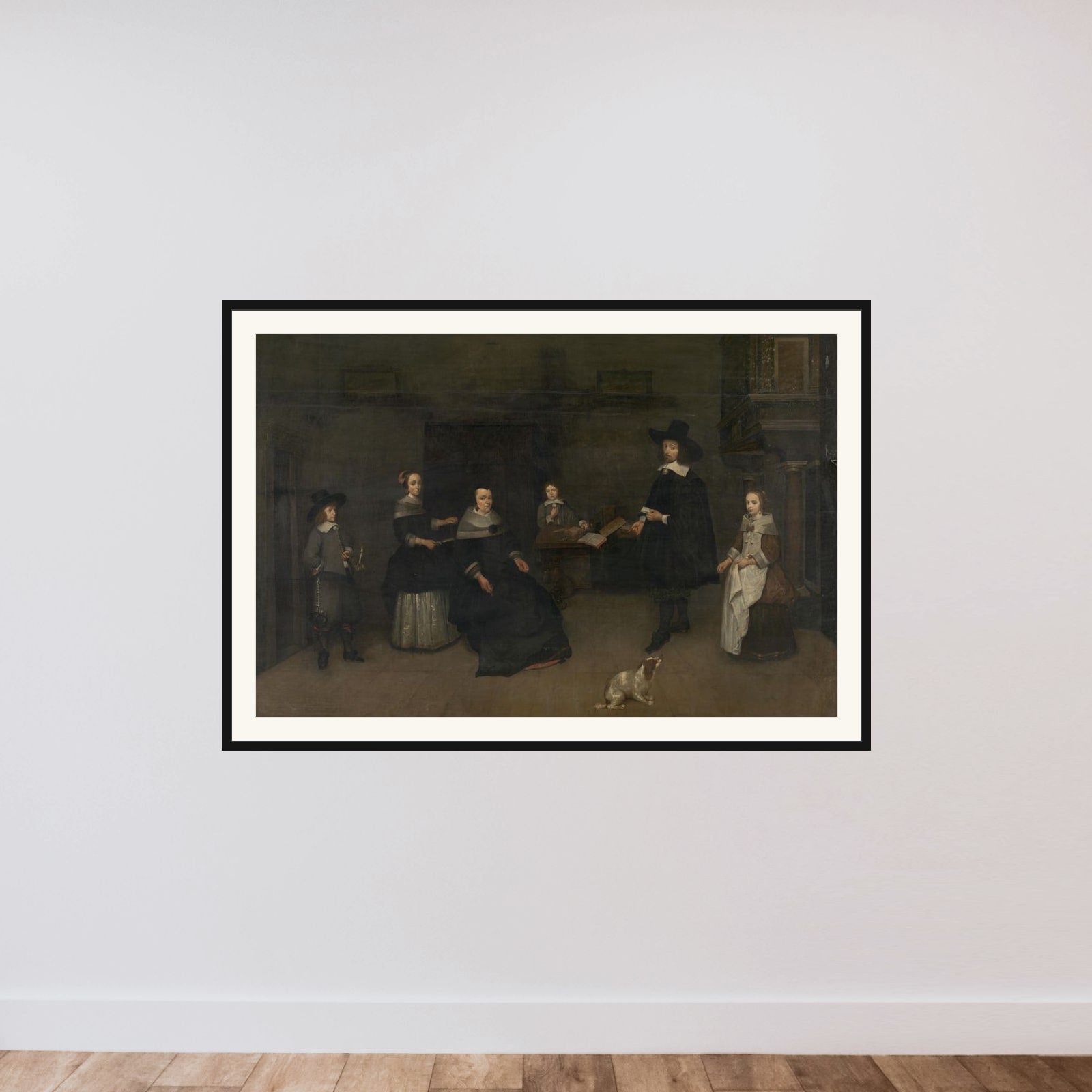 Family scene framed — shown to scale