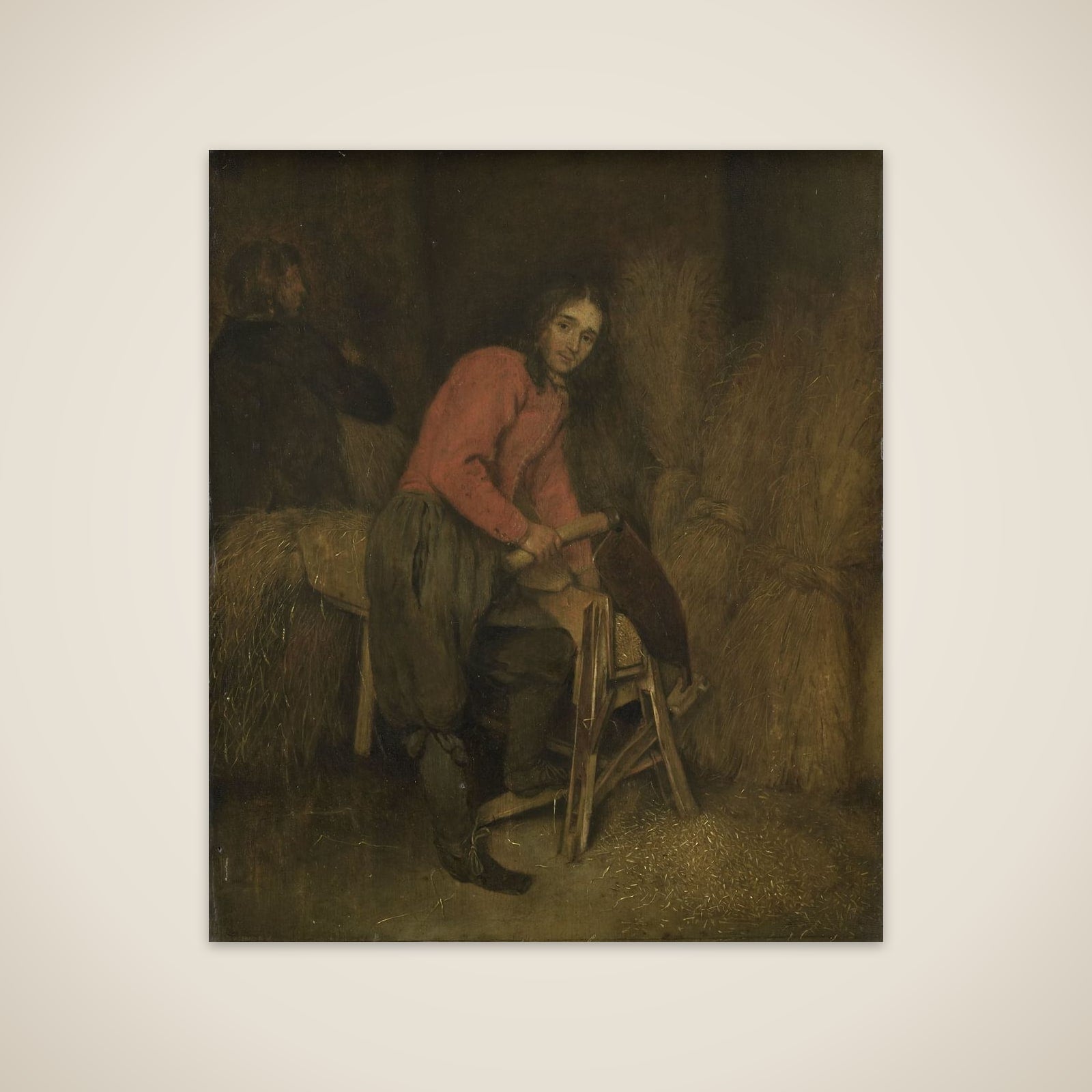 Trimming bales of hay unframed print