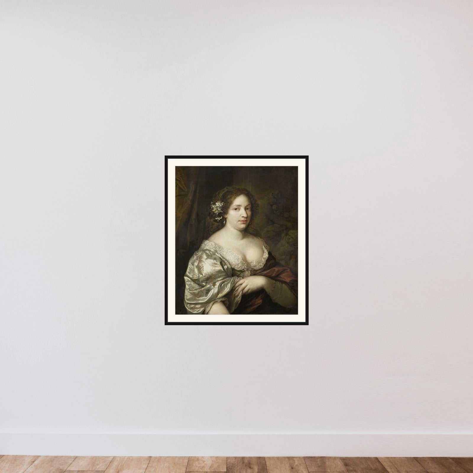 Portrait of Margaretha Godin (d. 1694), wife of the artist framed — shown to scale
