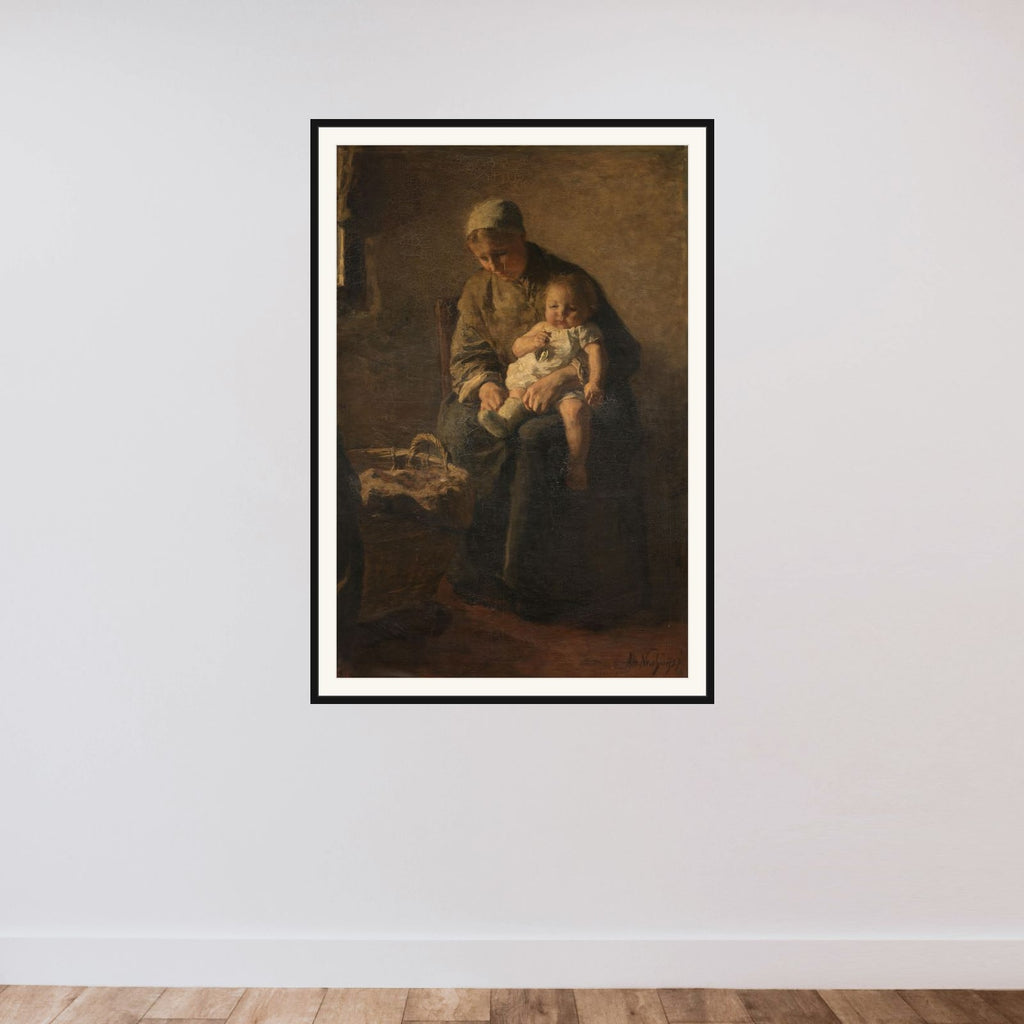 A Mother with her Child framed — shown to scale