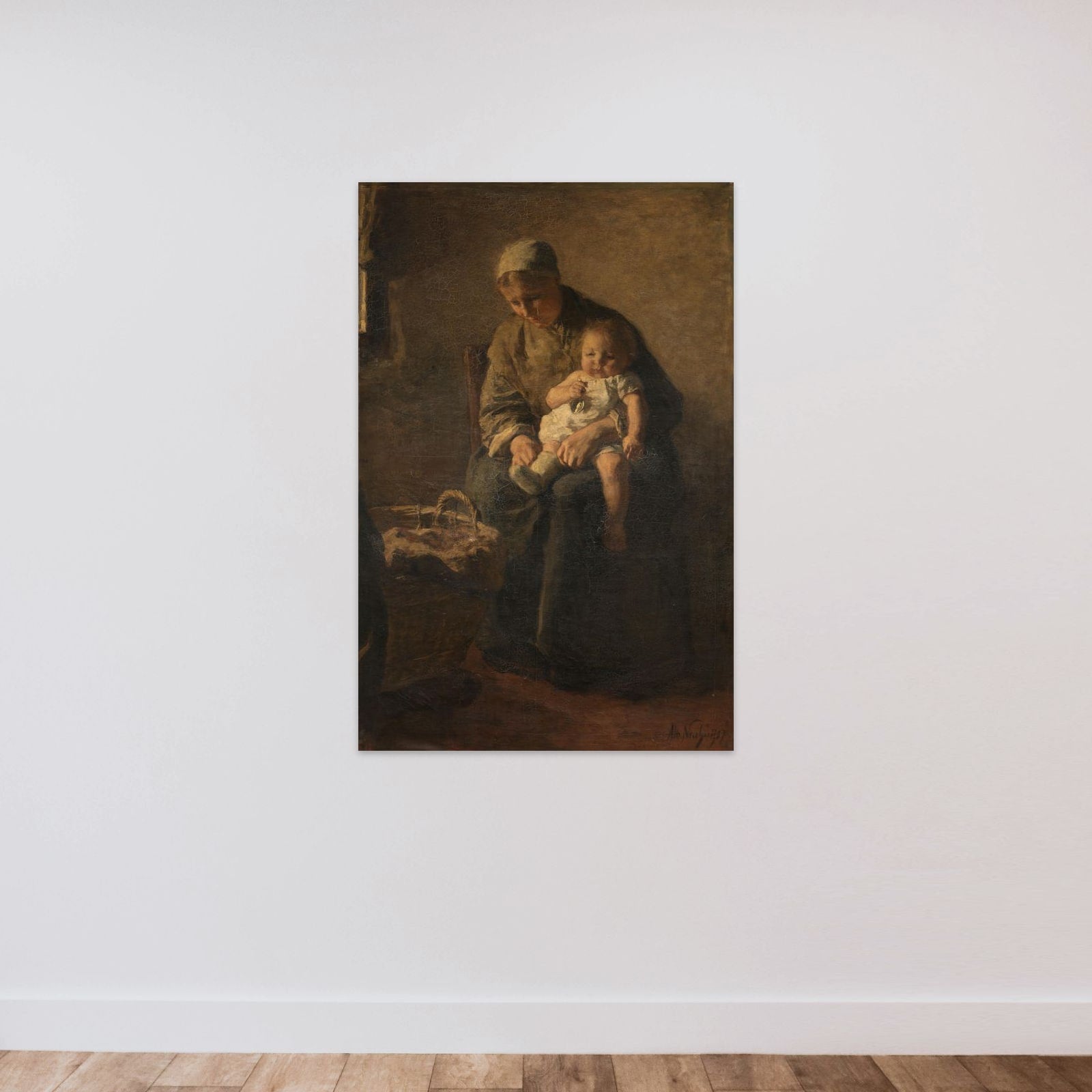 A Mother with her Child unframed — shown to scale