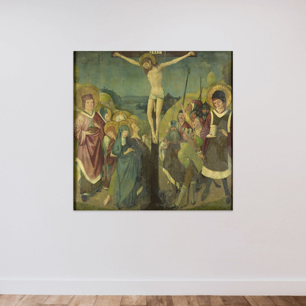 Crucifixion with Saints Cosmas and Damian unframed — shown to scale